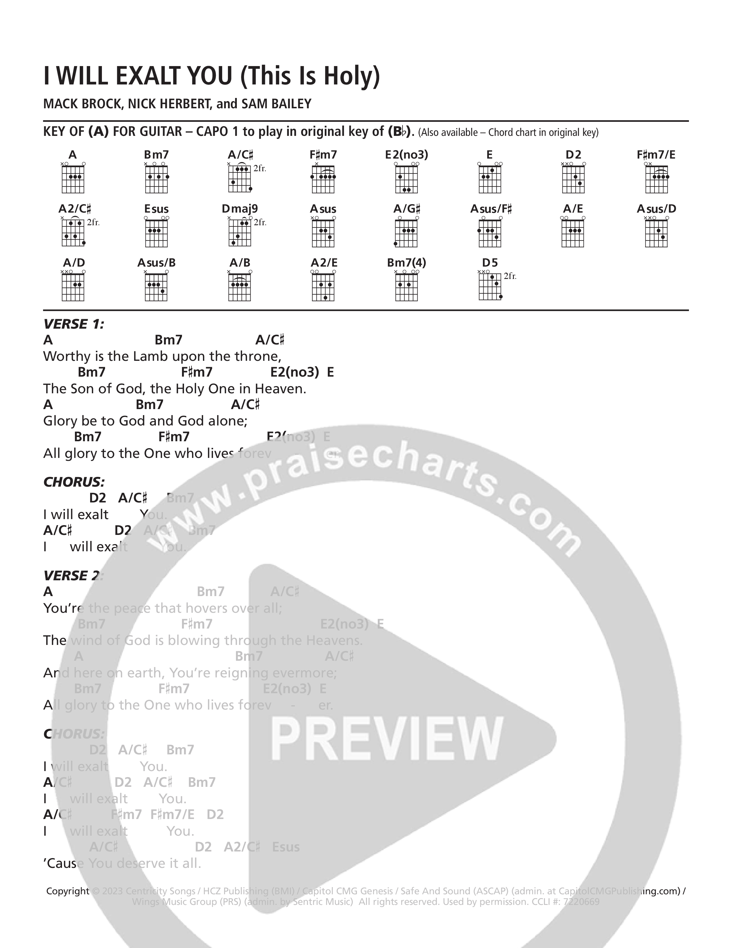 I Will Exalt You (This Is Holy) Chord Chart (Mack Brock)