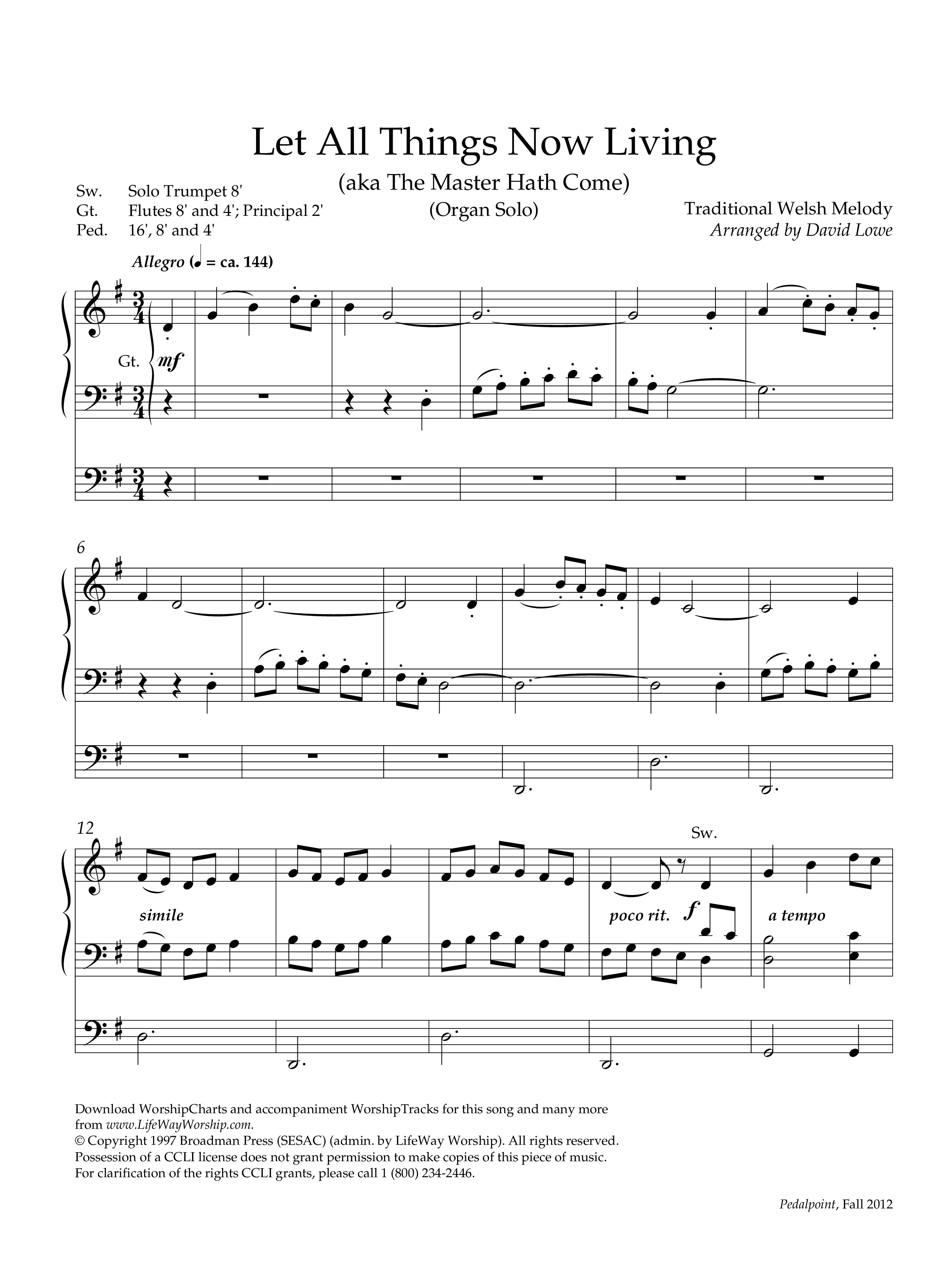 Let All Things Now Living (Instrumental) Organ (Lifeway Worship / Arr. David Lowe)