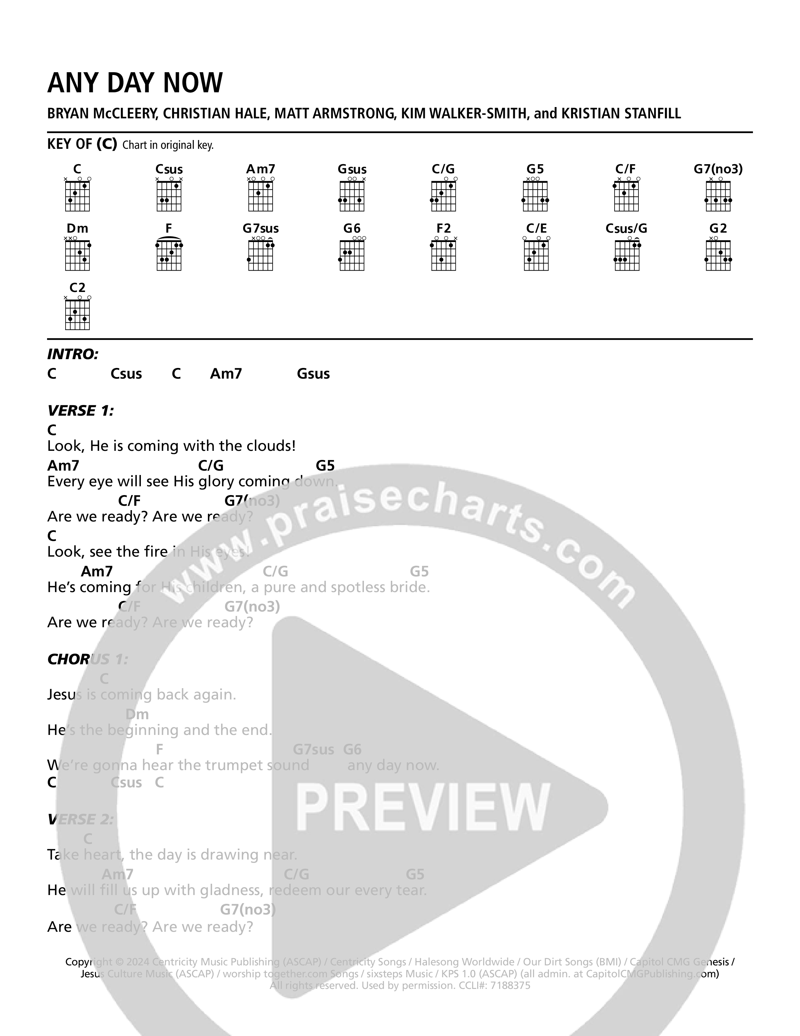 Any Day Now Chord Chart (Bryan McCleery / Centricity Worship)