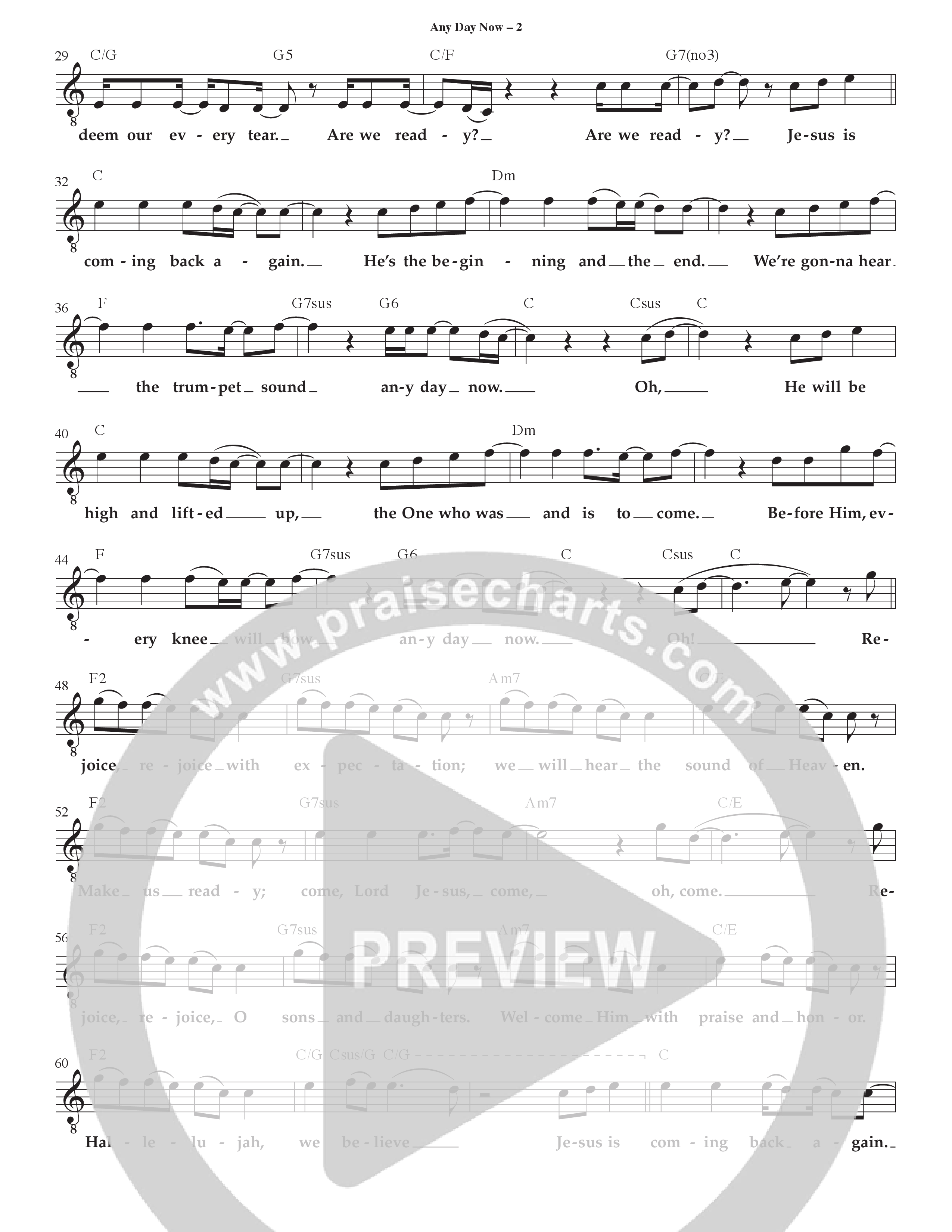 Any Day Now Lead Sheet Melody (Bryan McCleery / Centricity Worship)