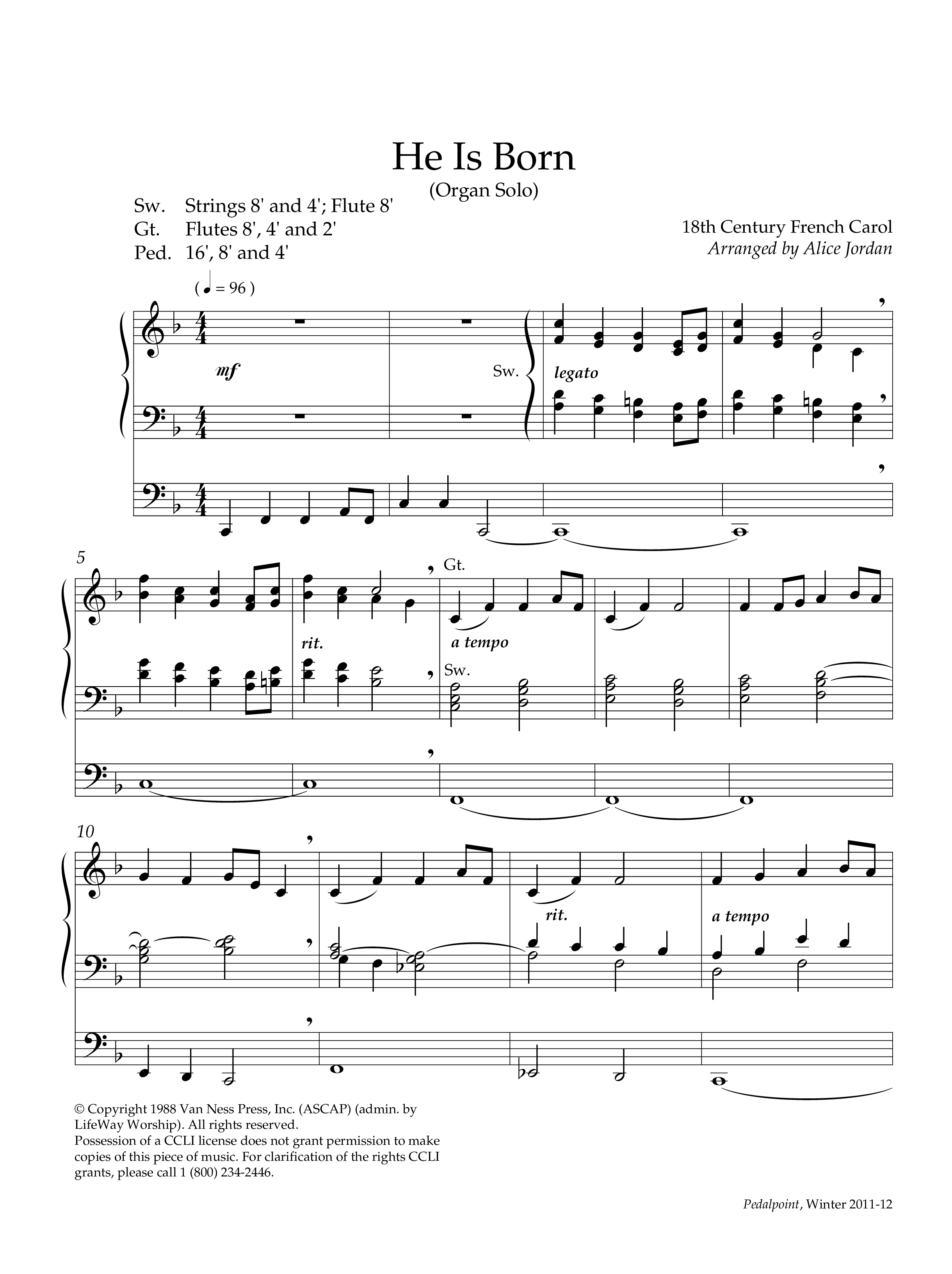 He Is Born (Instrumental) Organ (Lifeway Worship / Arr. Alice Jordan)
