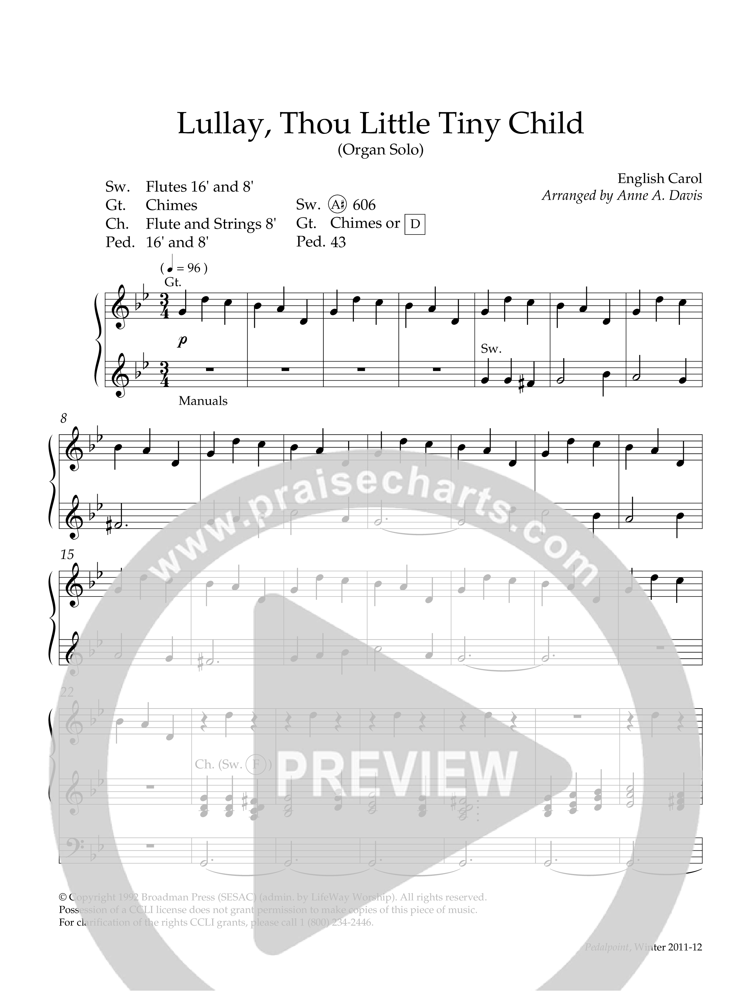 Lullay Thou Little Tiny Child (Instrumental) Organ (Lifeway Worship / Arr. Anne A. Davis)