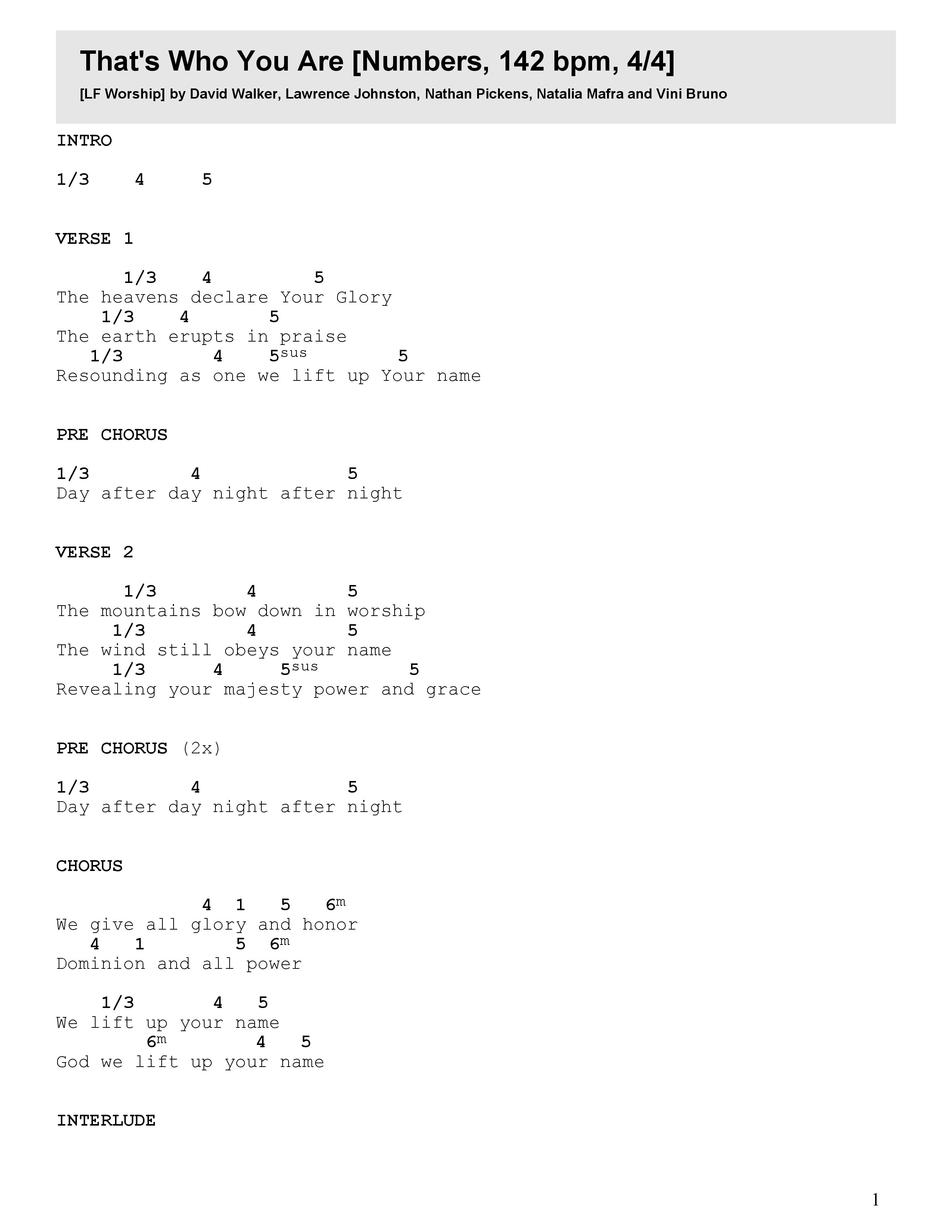 That's Who You Are (Live) Chord Chart (LF Worship)