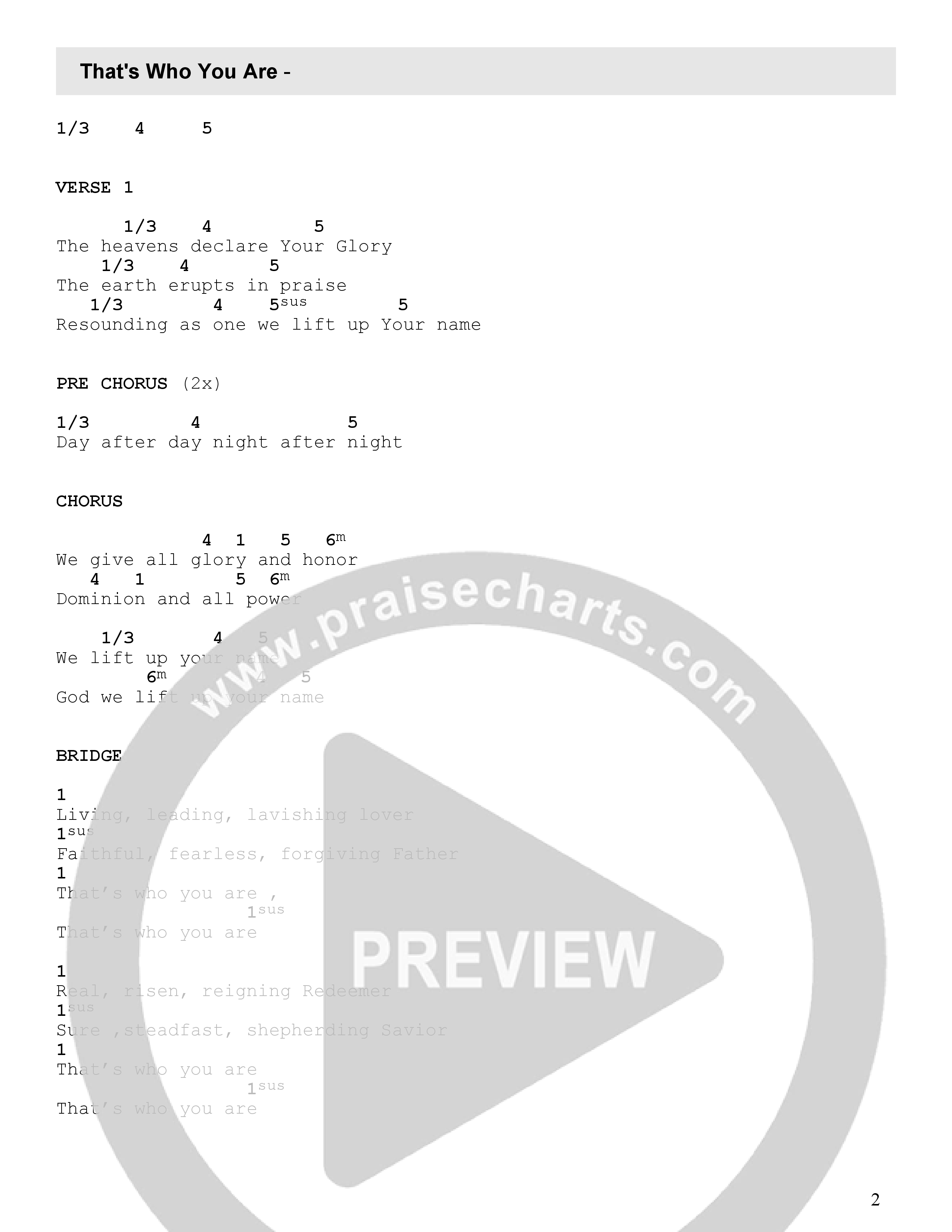 That's Who You Are (Live) Chord Chart (LF Worship)