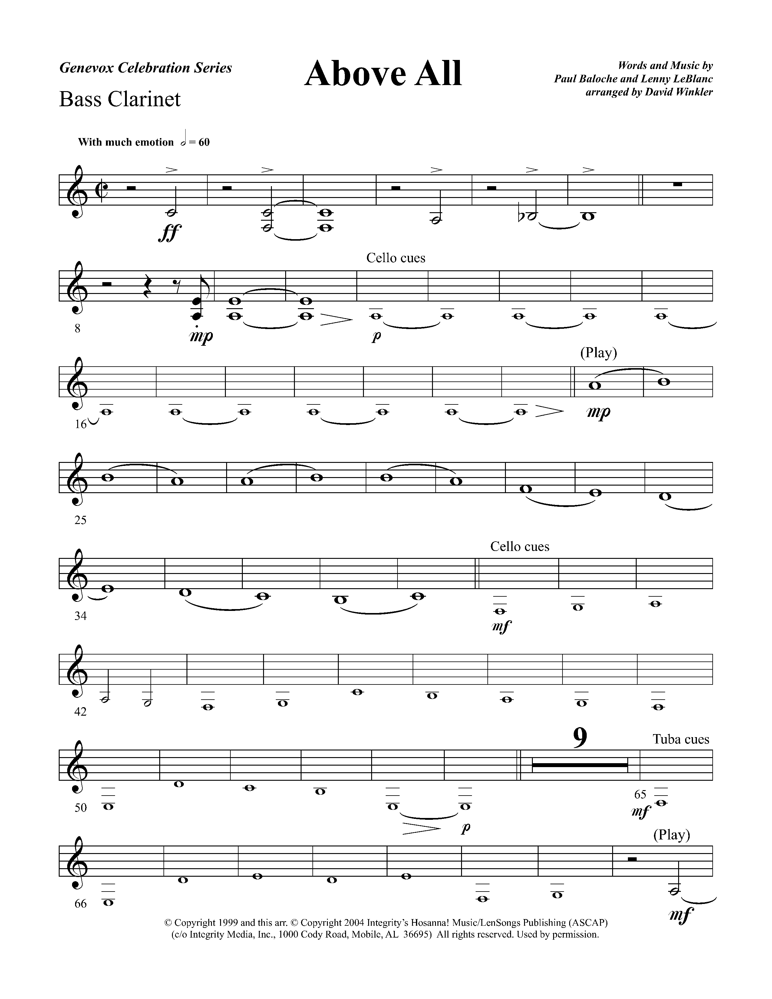 Above All (Instrumental) Bass Clarinet (Lifeway Worship / Arr. David Winkler)