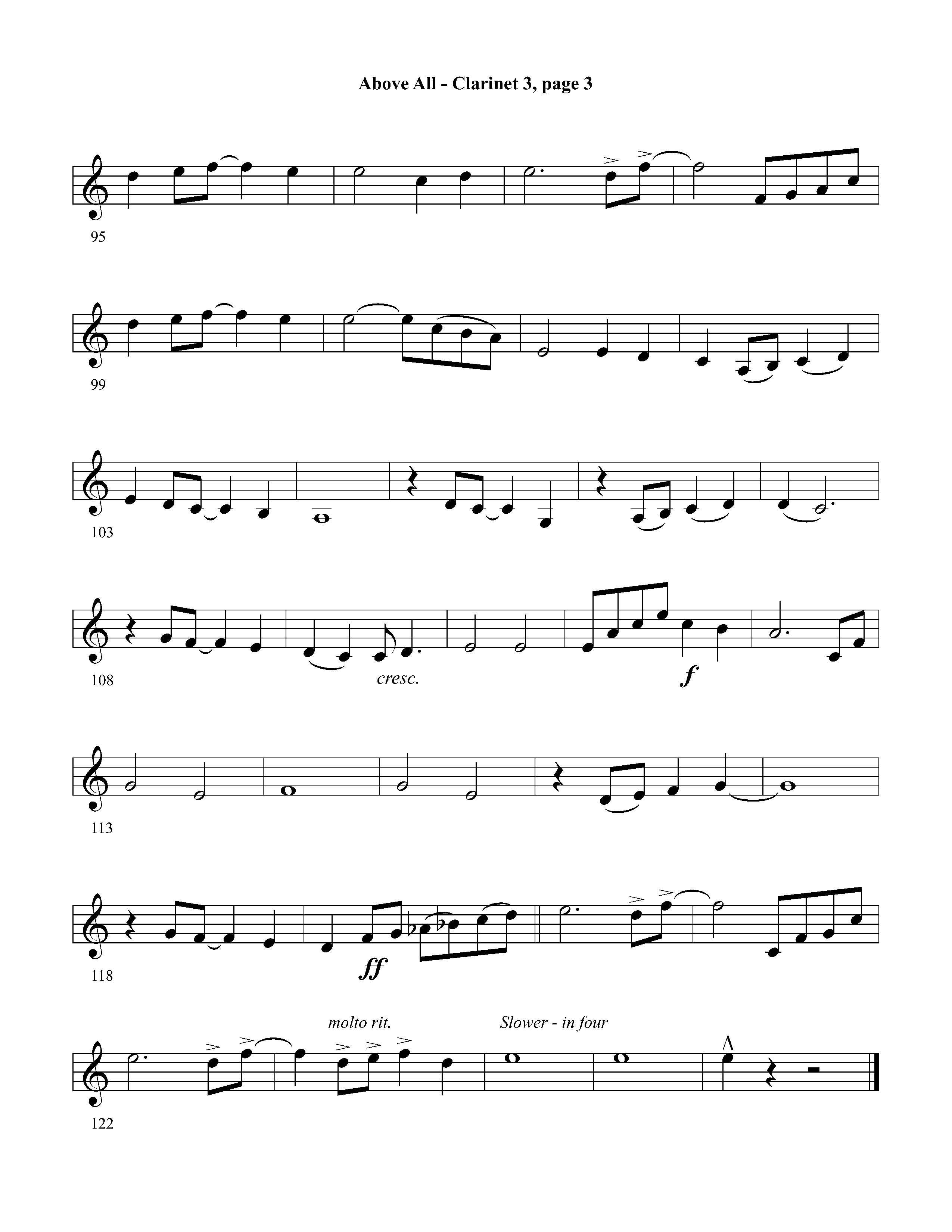 Above All (Instrumental) Clarinet 3 (Lifeway Worship / Arr. David Winkler)