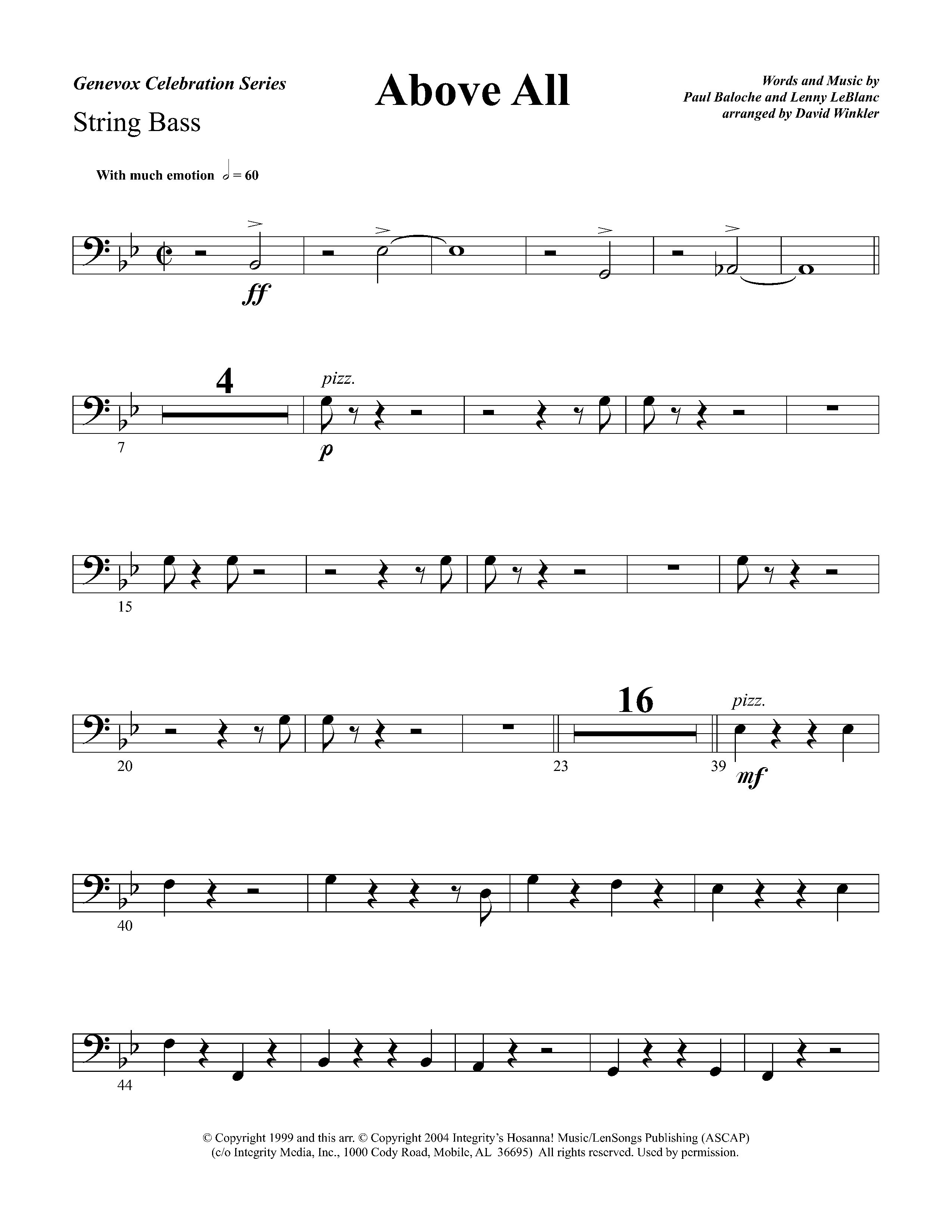 Above All (Instrumental) Double Bass (Lifeway Worship / Arr. David Winkler)