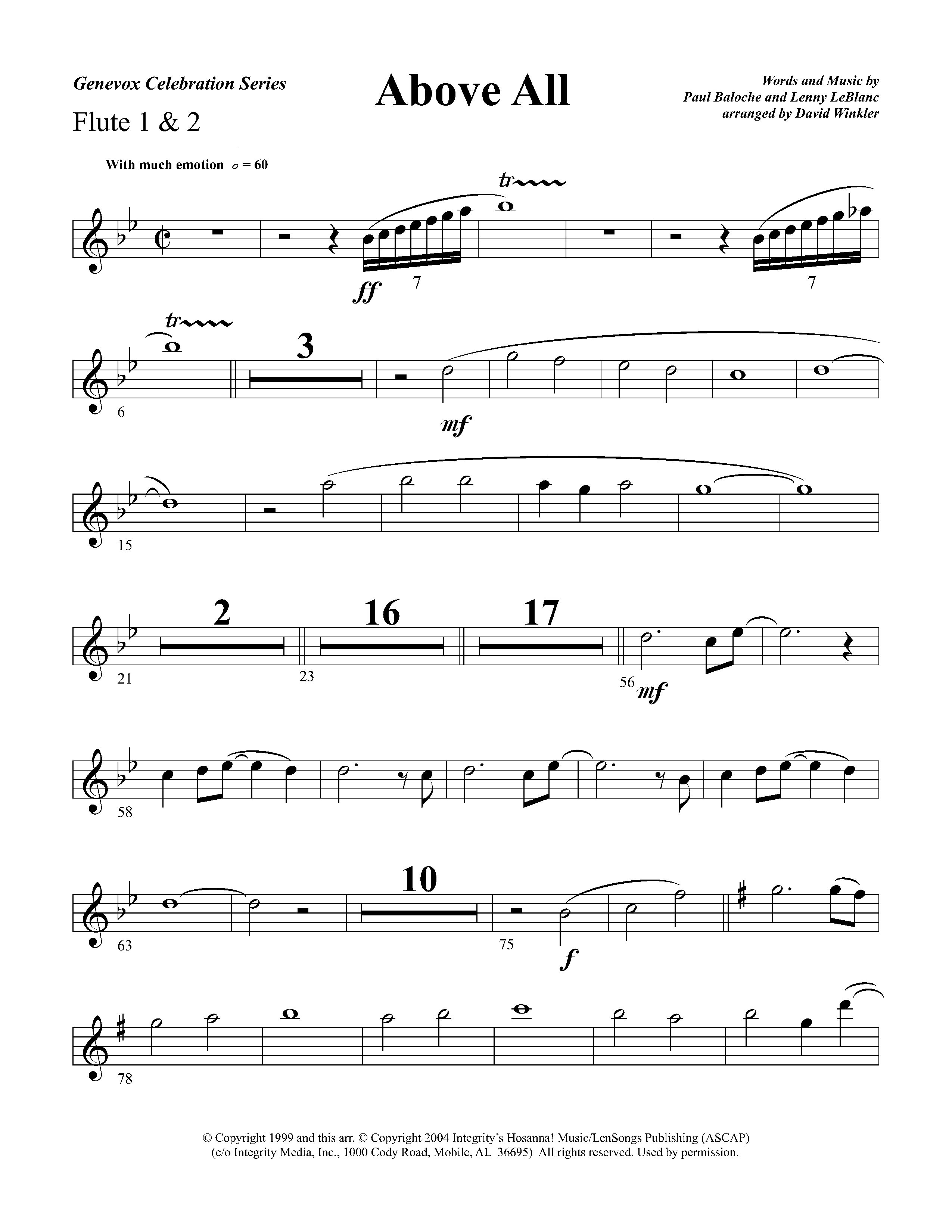 Above All (Instrumental) Flute 1/2 (Lifeway Worship / Arr. David Winkler)