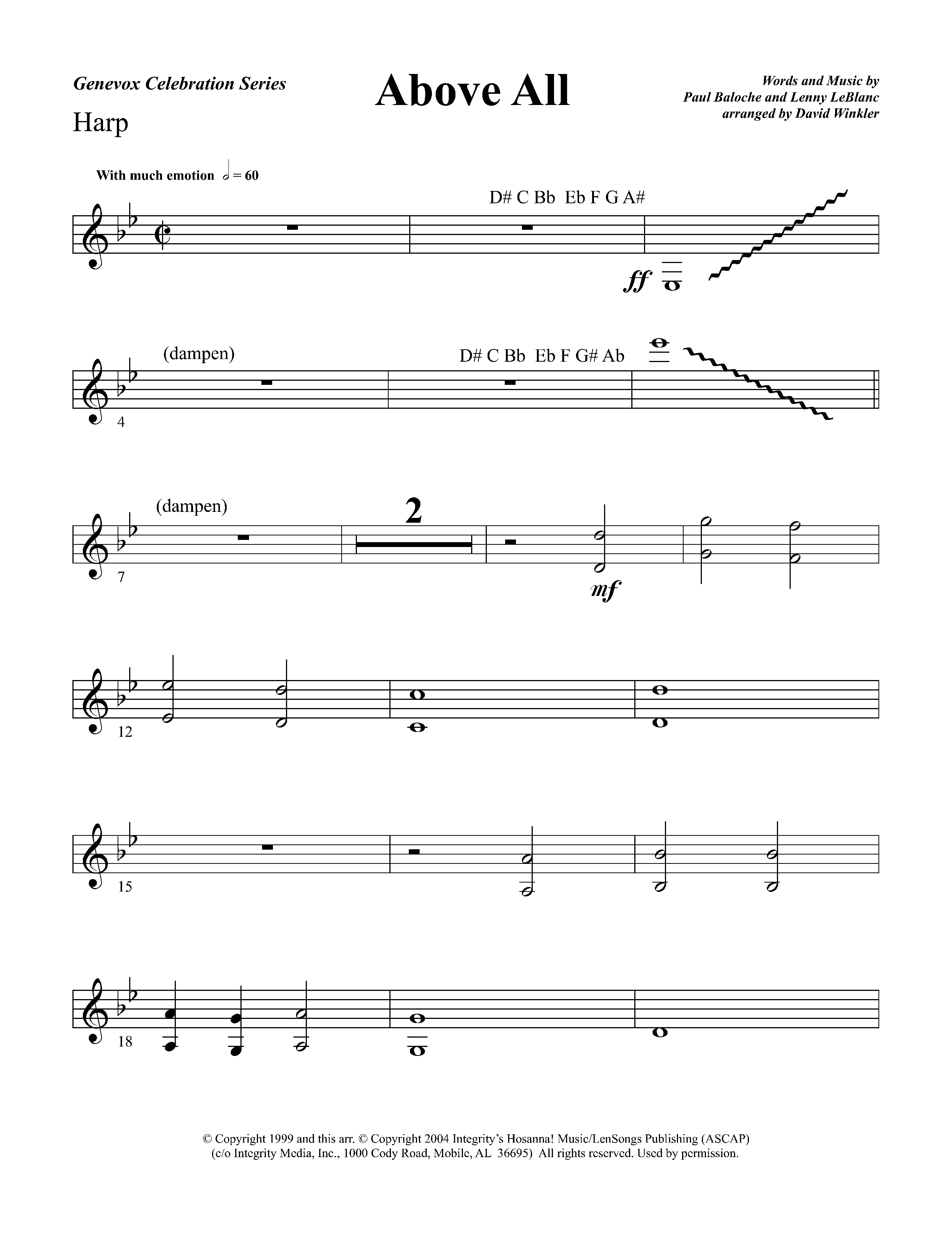 Above All (Instrumental) Harp (Lifeway Worship / Arr. David Winkler)