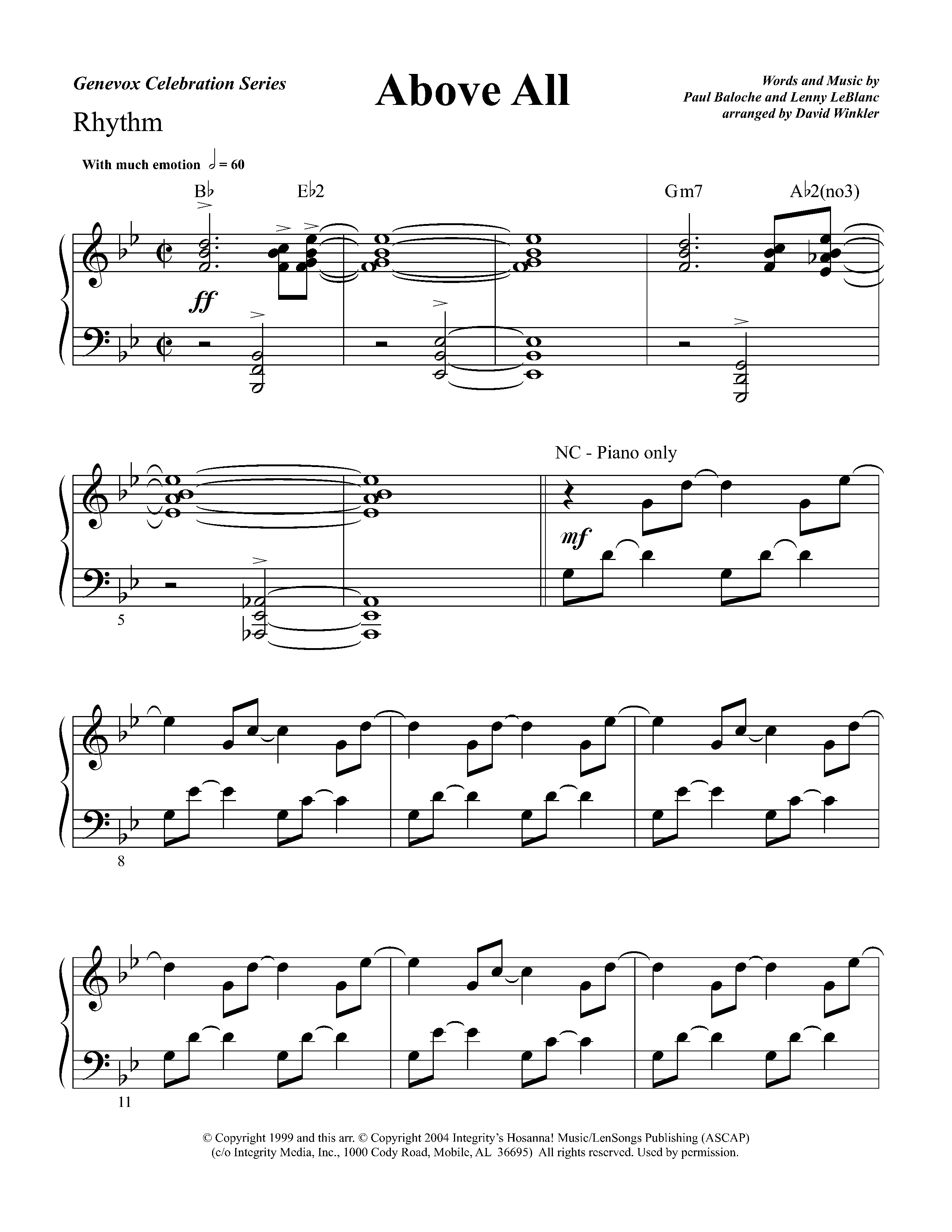 Above All (Instrumental) Rhythm Chart (Lifeway Worship / Arr. David Winkler)