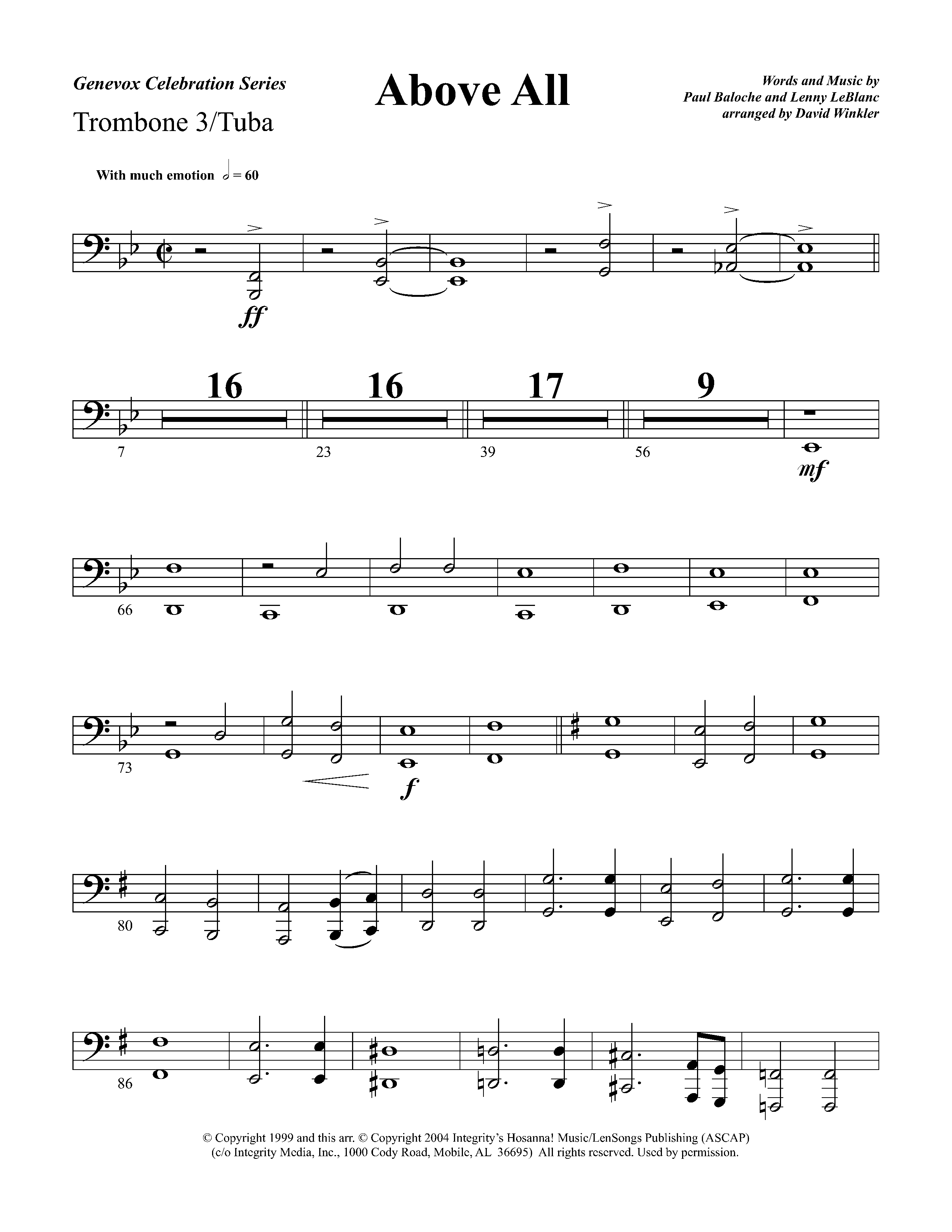 Above All (Instrumental) Trombone 3/Tuba (Lifeway Worship / Arr. David Winkler)