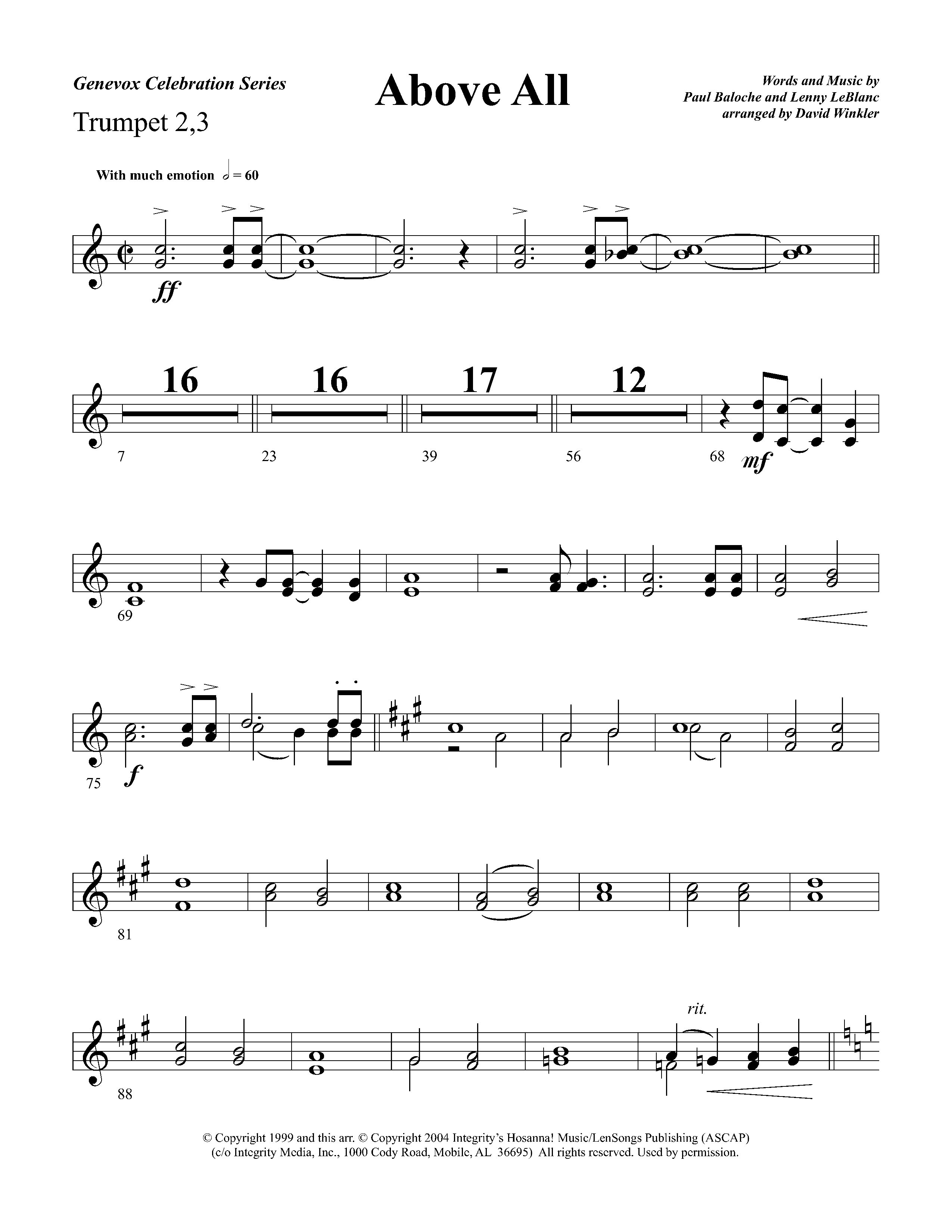 Above All (Instrumental) Trumpet 2/3 (Lifeway Worship / Arr. David Winkler)
