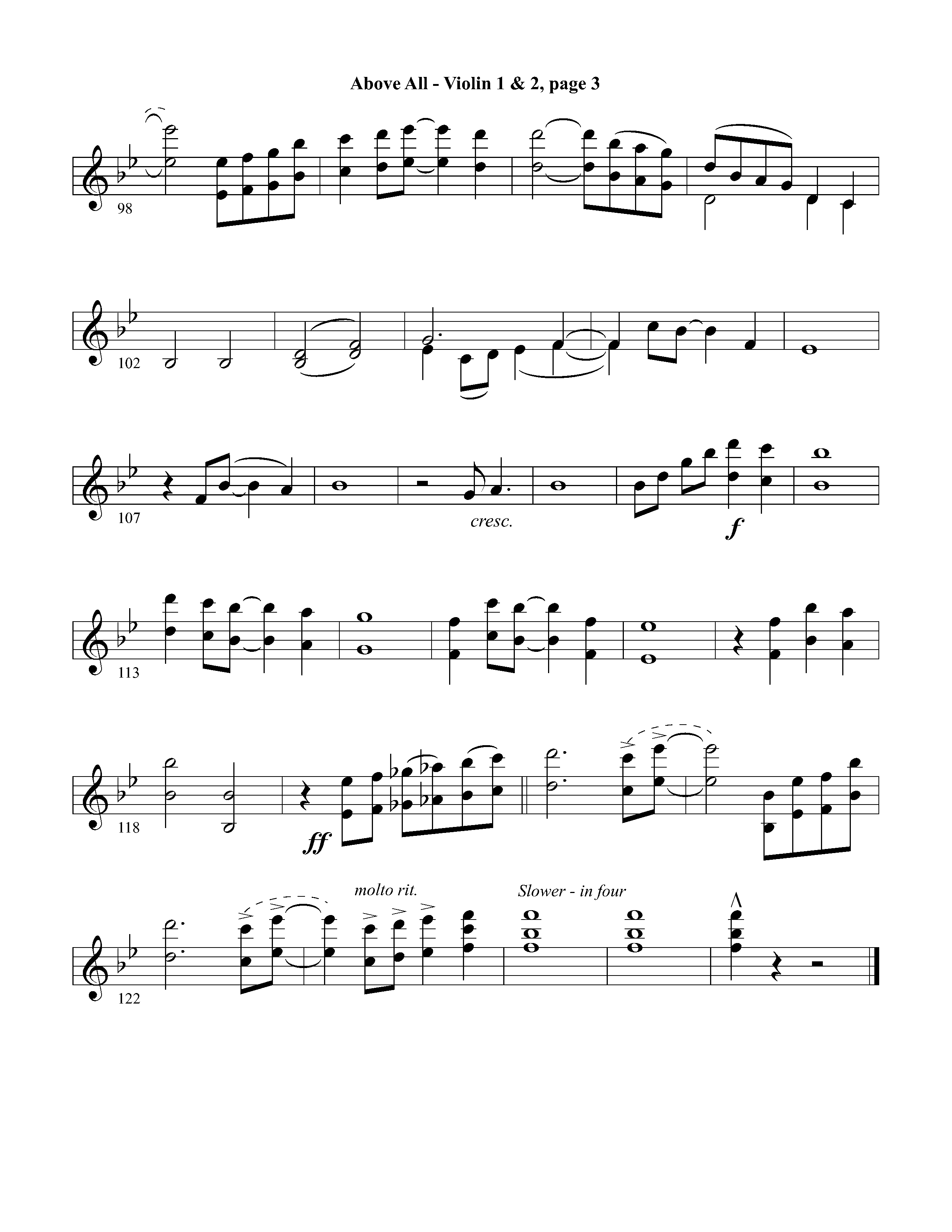 Above All (Instrumental) Violin 1/2 (Lifeway Worship / Arr. David Winkler)