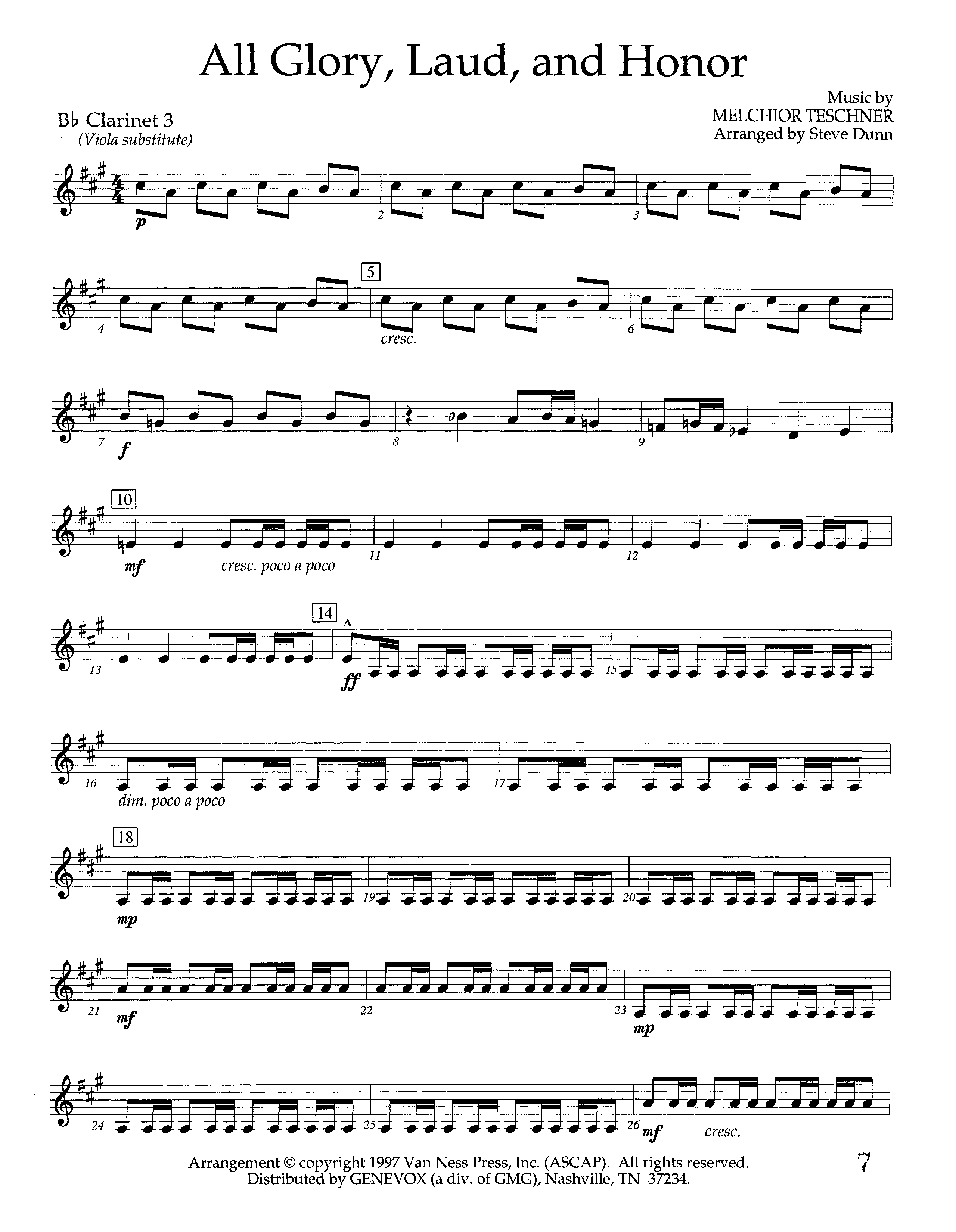 All Glory Laud And Honor (Instrumental) Clarinet 3 (Lifeway Worship / Arr. Steve Dunn)