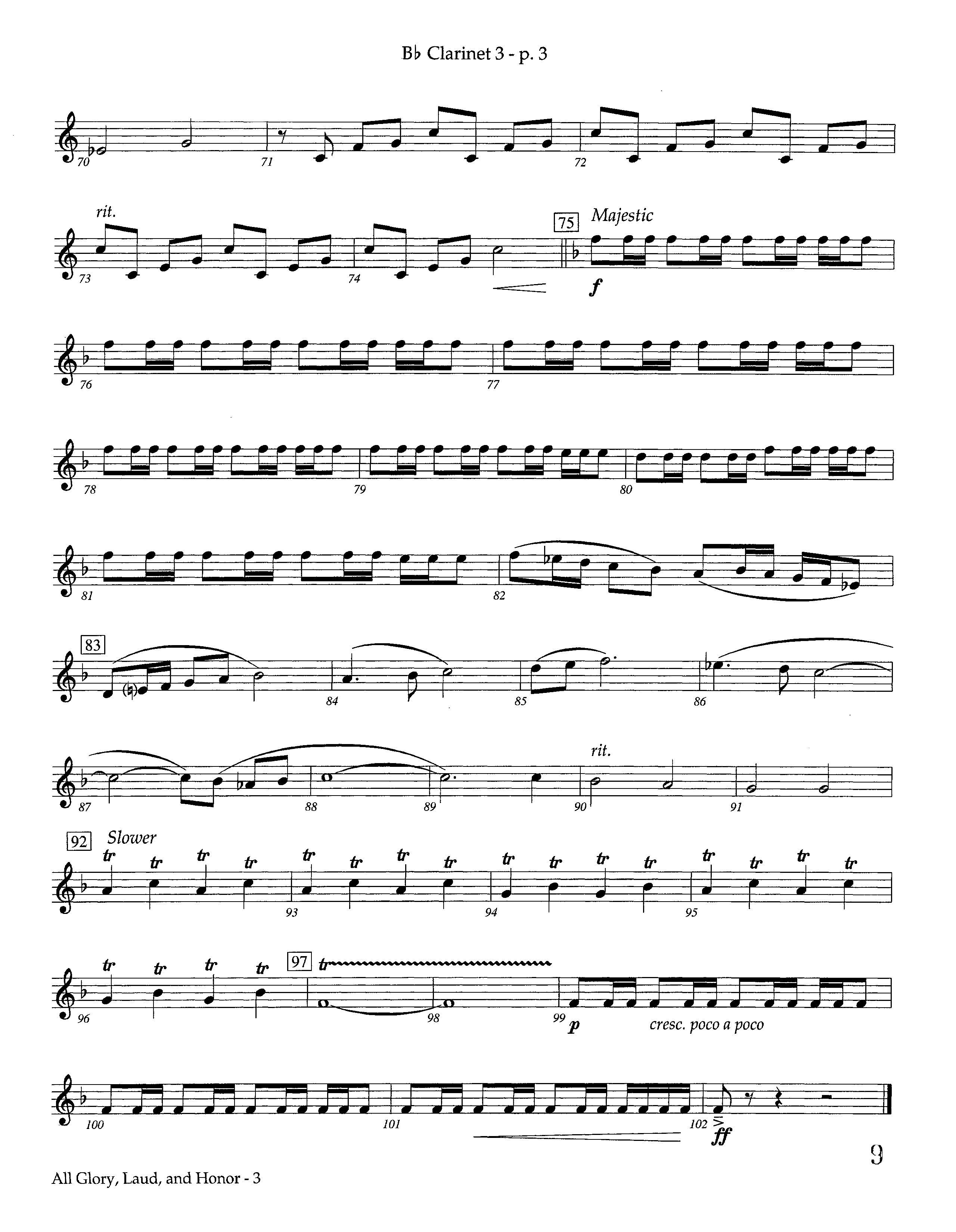 All Glory Laud And Honor (Instrumental) Clarinet 3 (Lifeway Worship / Arr. Steve Dunn)