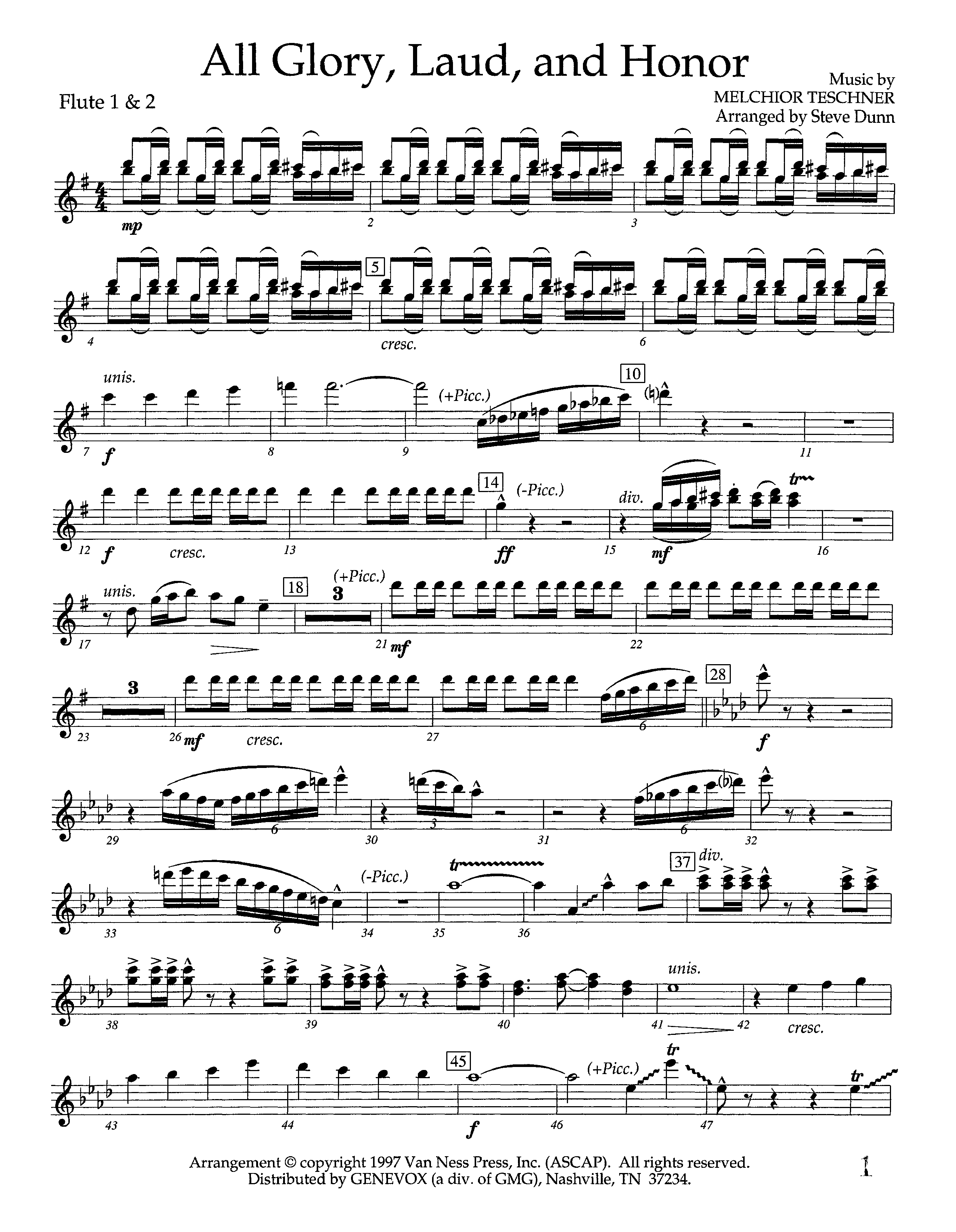 All Glory Laud And Honor (Instrumental) Flute 1/2 (Lifeway Worship / Arr. Steve Dunn)