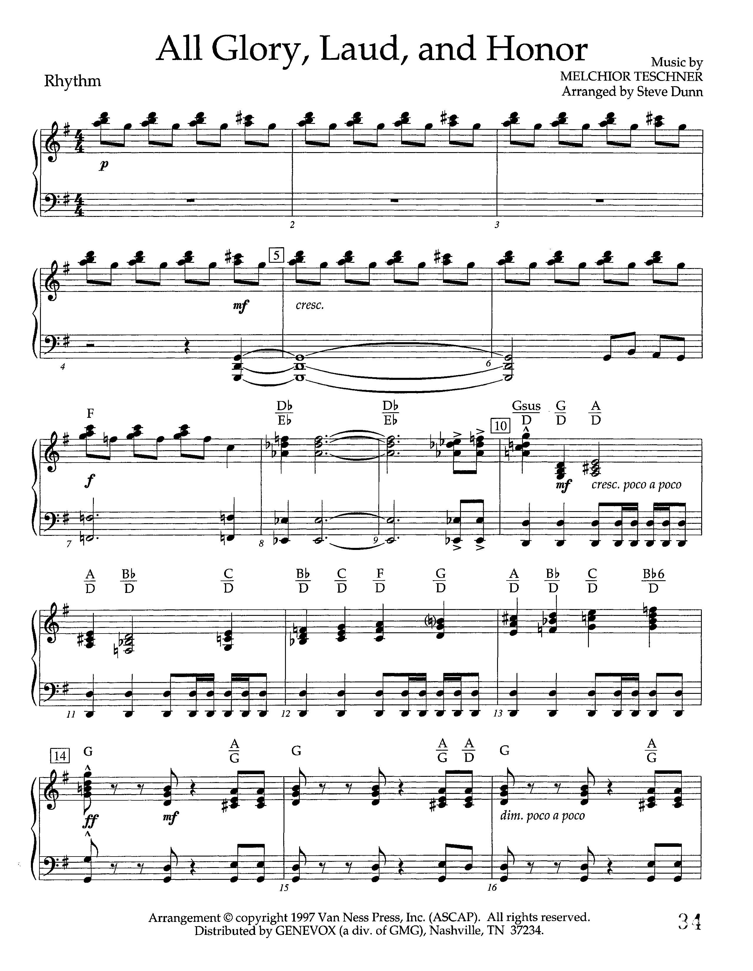 All Glory Laud And Honor (Instrumental) Piano/Rhythm (Lifeway Worship / Arr. Steve Dunn)