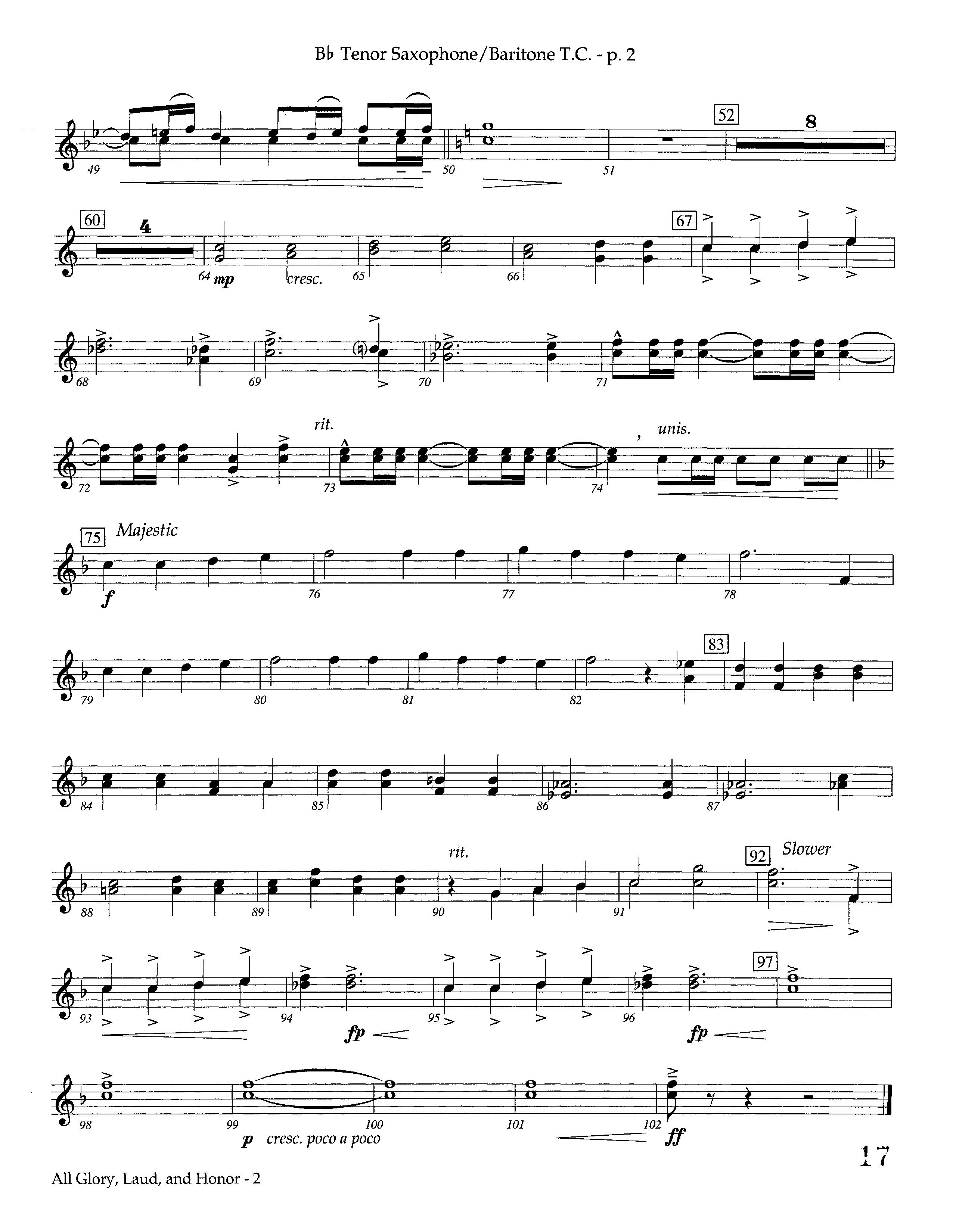 All Glory Laud And Honor (Instrumental) Tenor Sax/Baritone T.C. (Lifeway Worship / Arr. Steve Dunn)