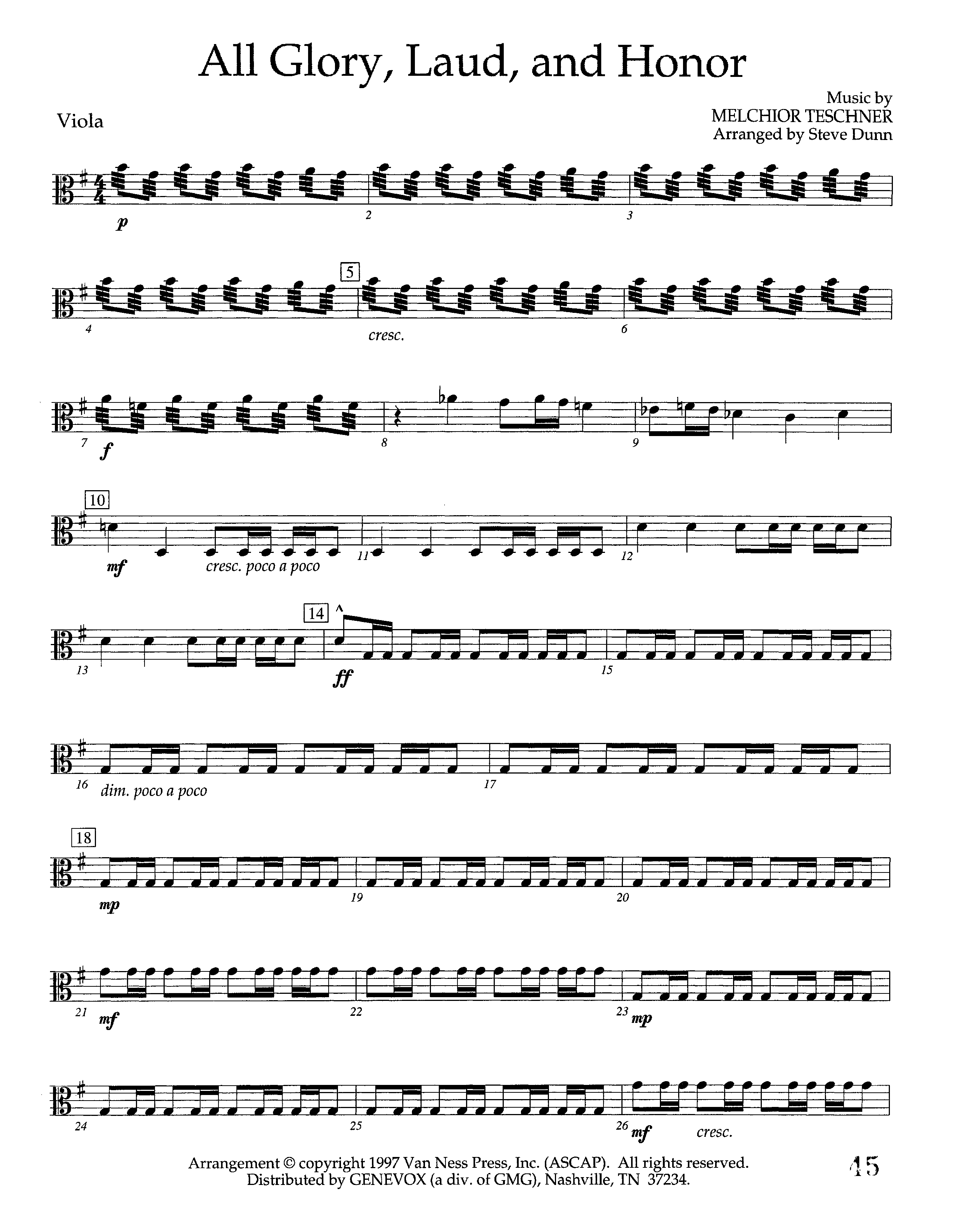 All Glory Laud And Honor (Instrumental) Viola (Lifeway Worship / Arr. Steve Dunn)