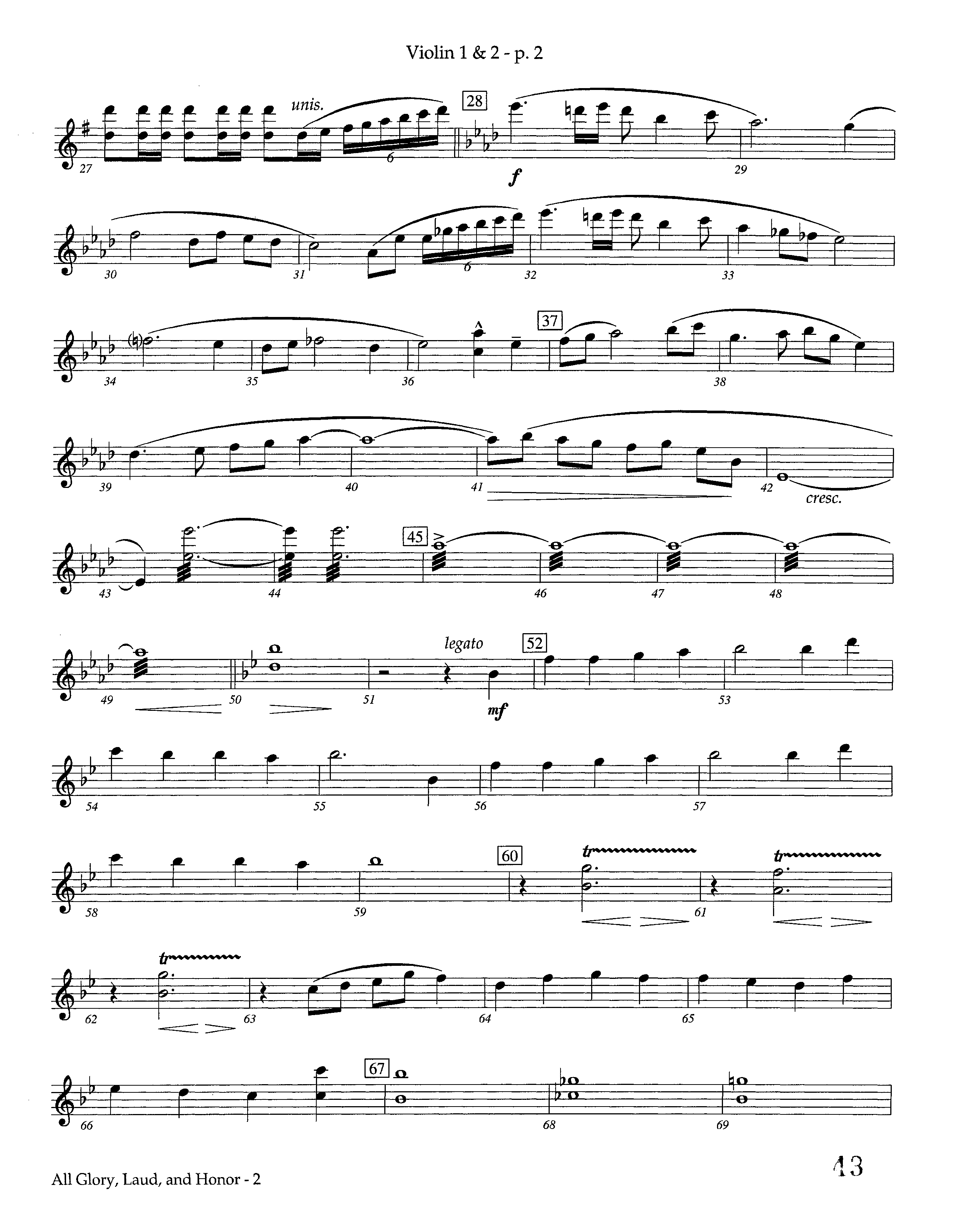 All Glory Laud And Honor (Instrumental) Violin 1/2 (Lifeway Worship / Arr. Steve Dunn)