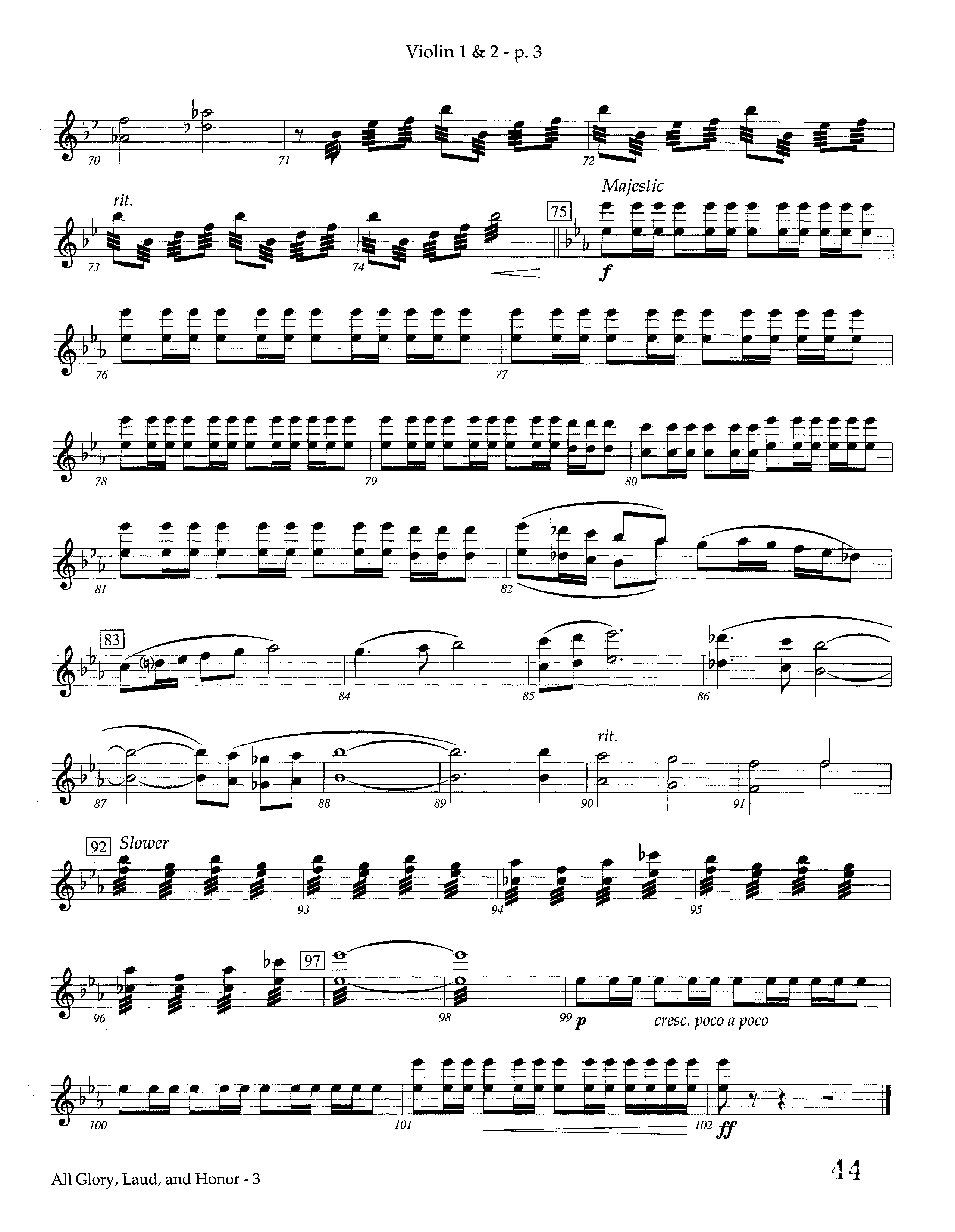 All Glory Laud And Honor (Instrumental) Violin 1/2 (Lifeway Worship / Arr. Steve Dunn)