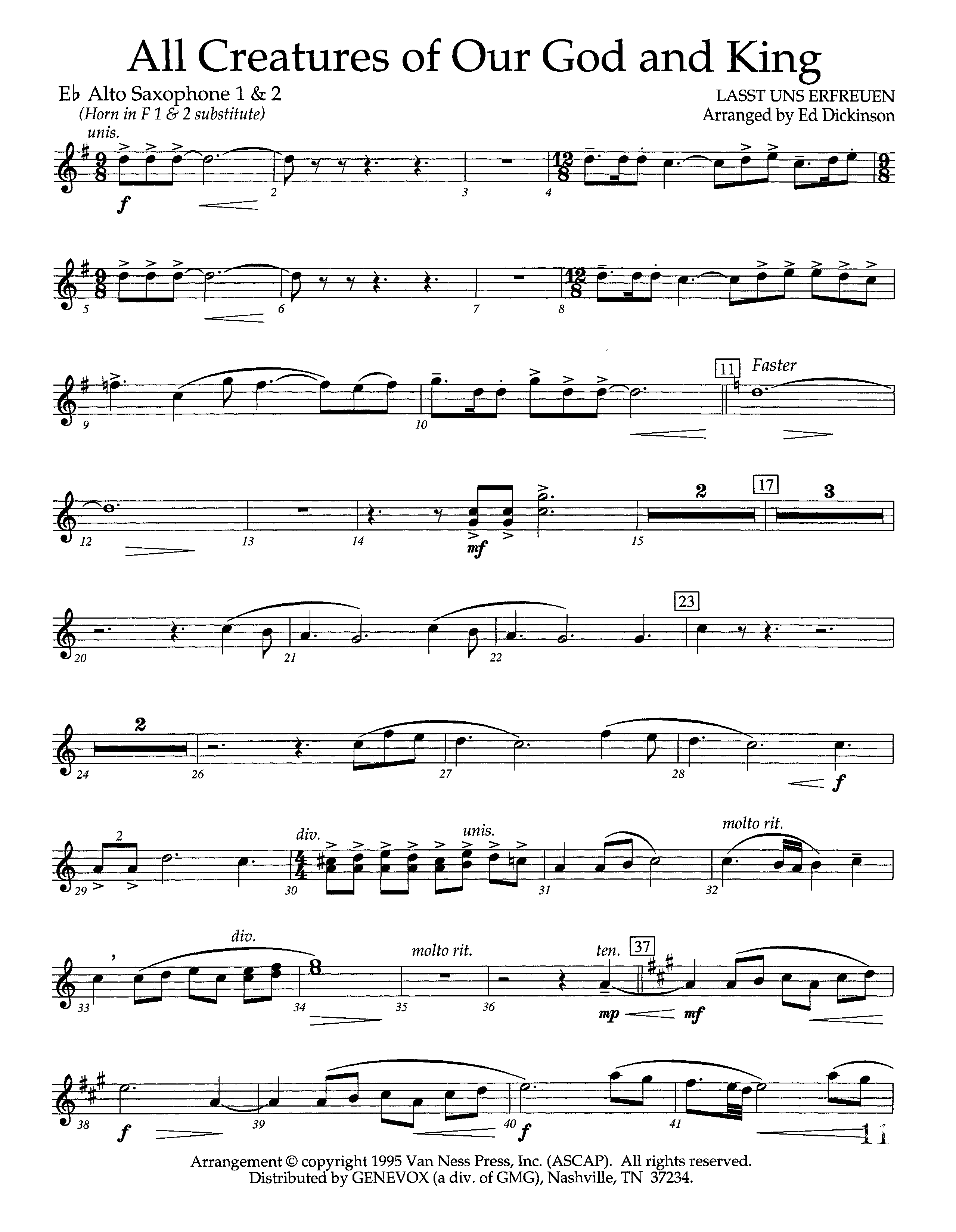 All Creatures Of Our God And King (Instrumental) Alto Sax 1/2 (Lifeway Worship / Arr. Ed Dickinson)