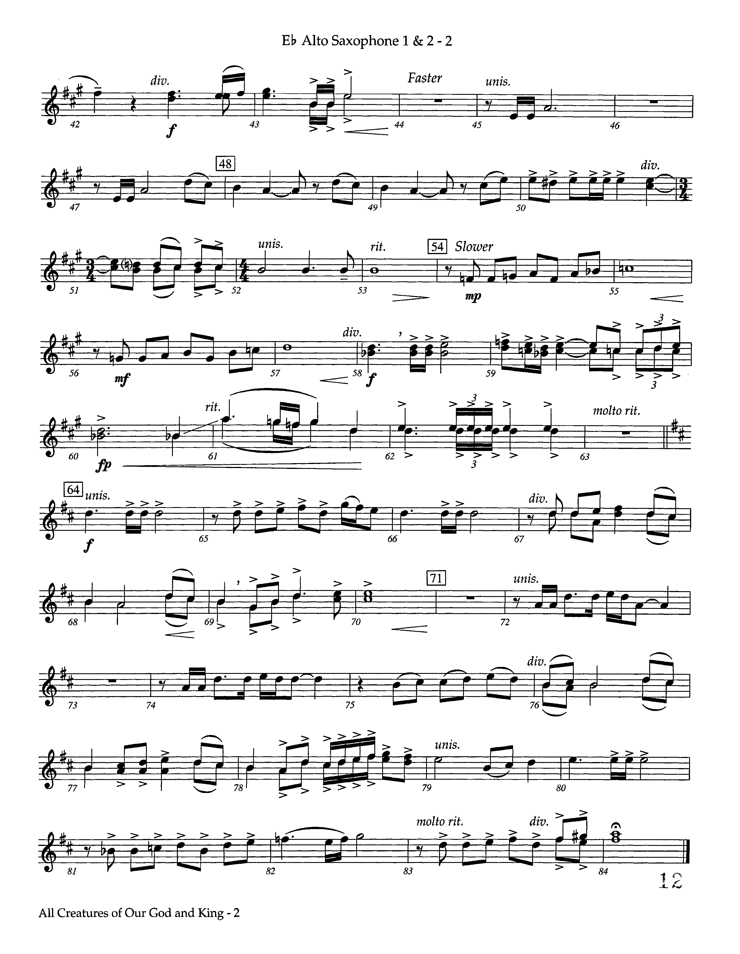 All Creatures Of Our God And King (Instrumental) Alto Sax 1/2 (Lifeway Worship / Arr. Ed Dickinson)