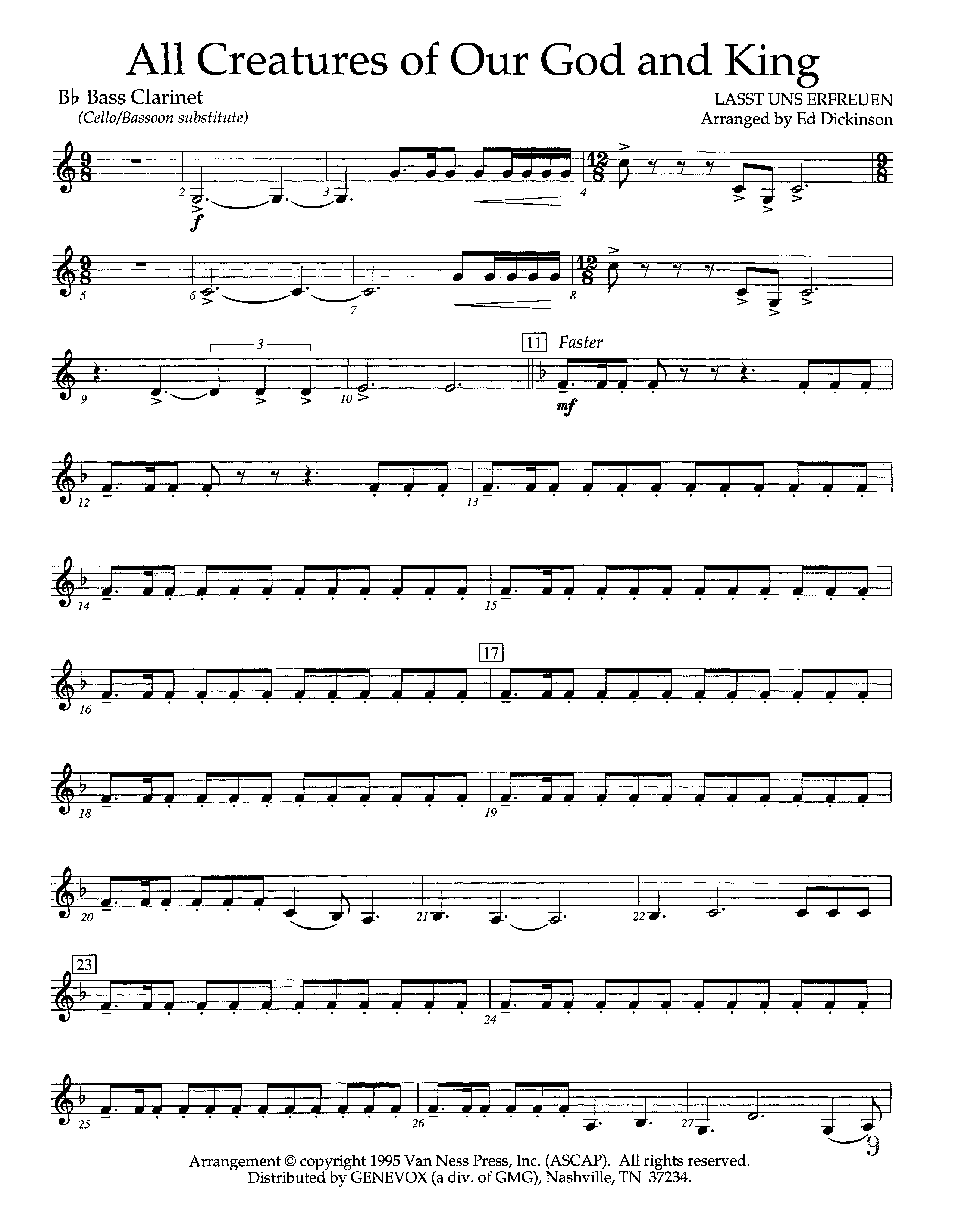 All Creatures Of Our God And King (Instrumental) Bass Clarinet (Lifeway Worship / Arr. Ed Dickinson)