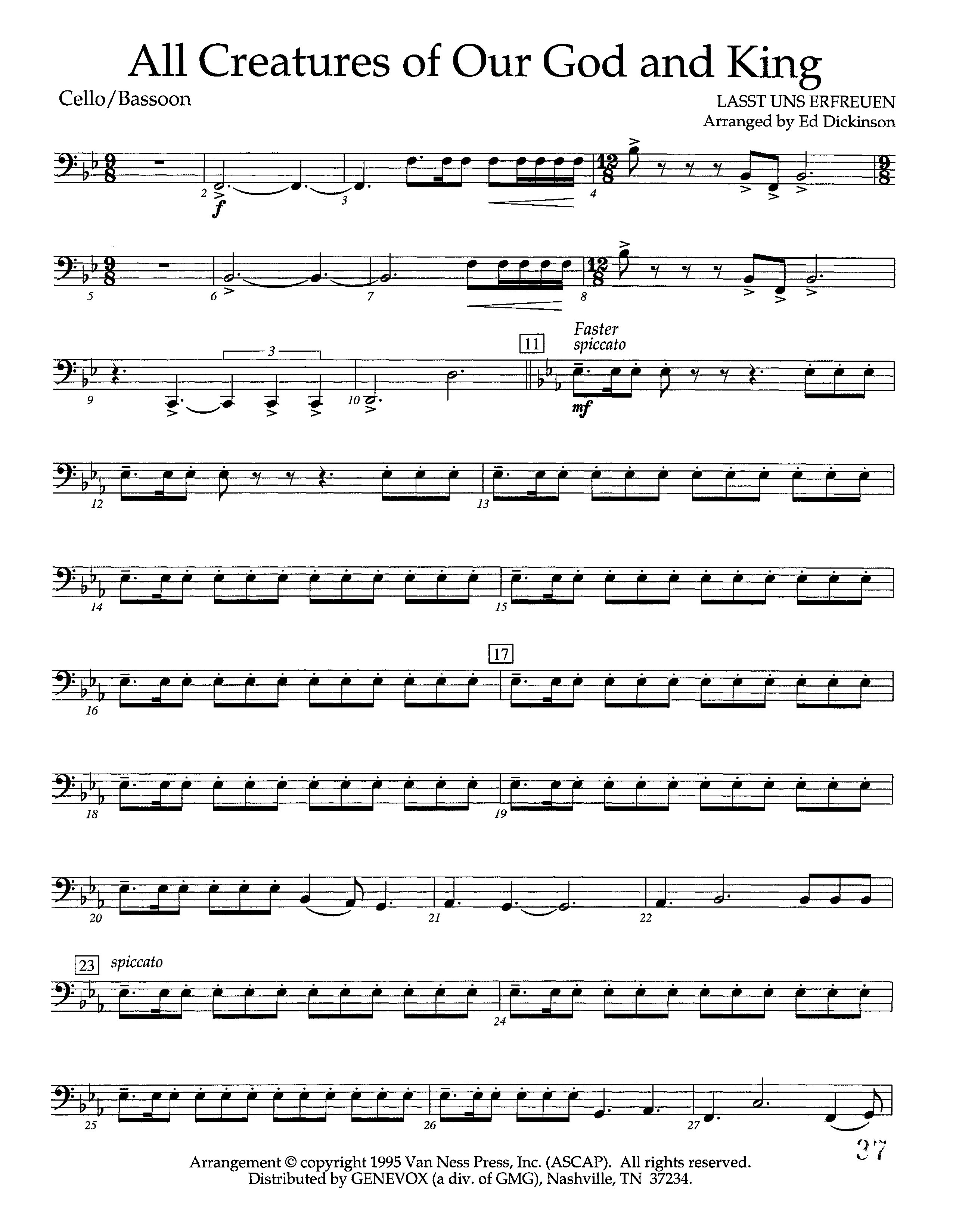 All Creatures Of Our God And King (Instrumental) Cello (Lifeway Worship / Arr. Ed Dickinson)