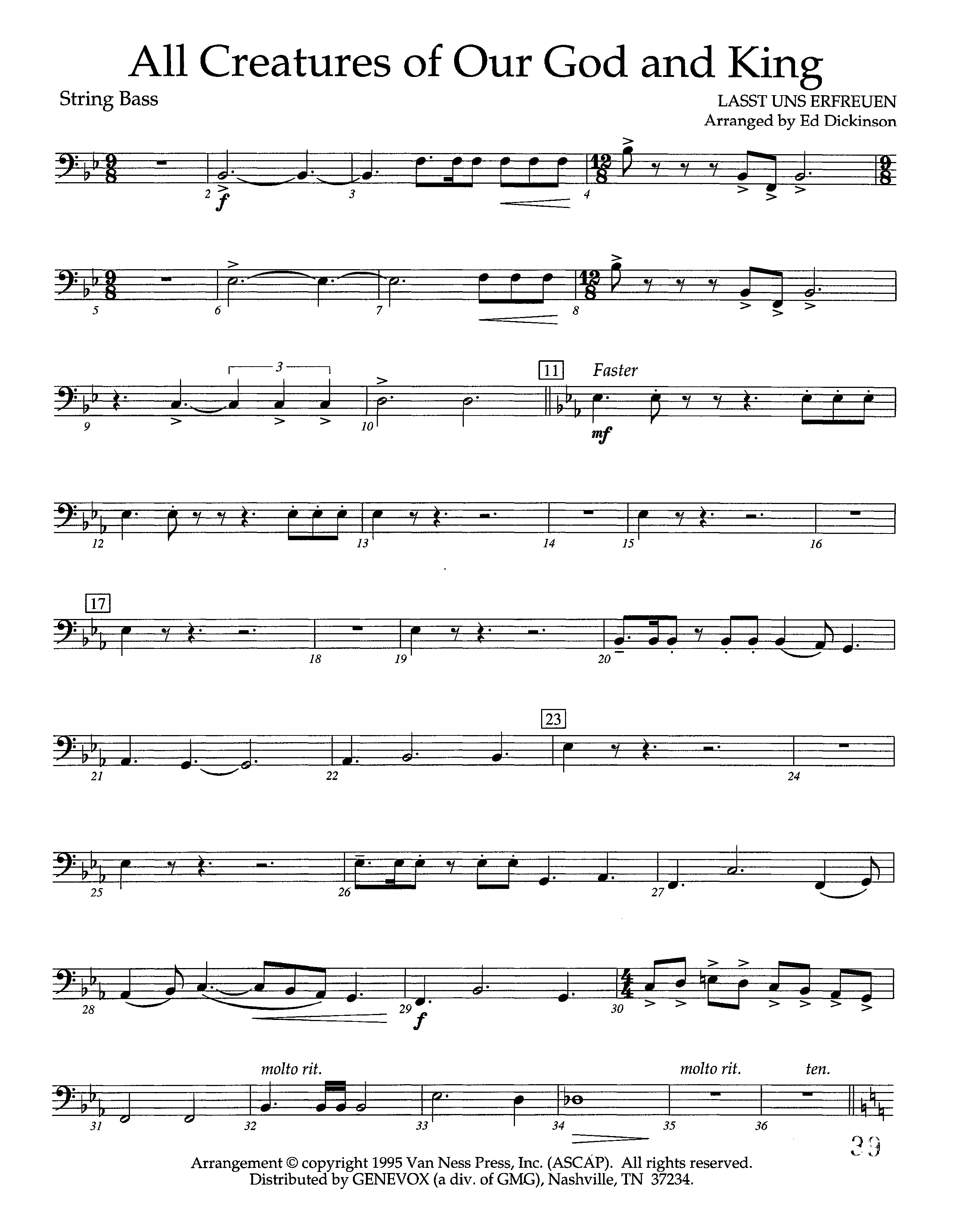 All Creatures Of Our God And King (Instrumental) Double Bass (Lifeway Worship / Arr. Ed Dickinson)