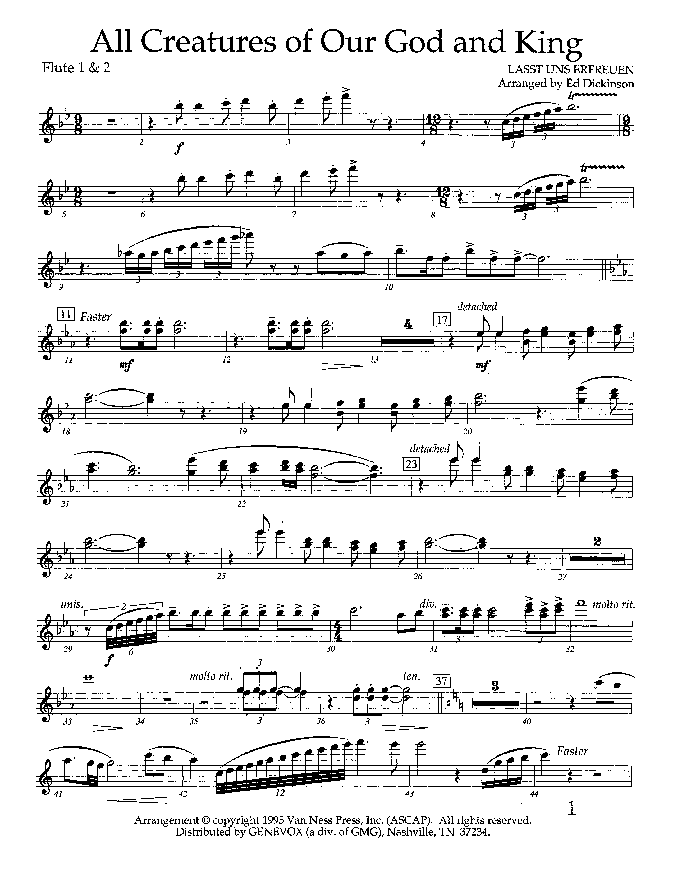 All Creatures Of Our God And King (Instrumental) Flute 1/2 (Lifeway Worship / Arr. Ed Dickinson)