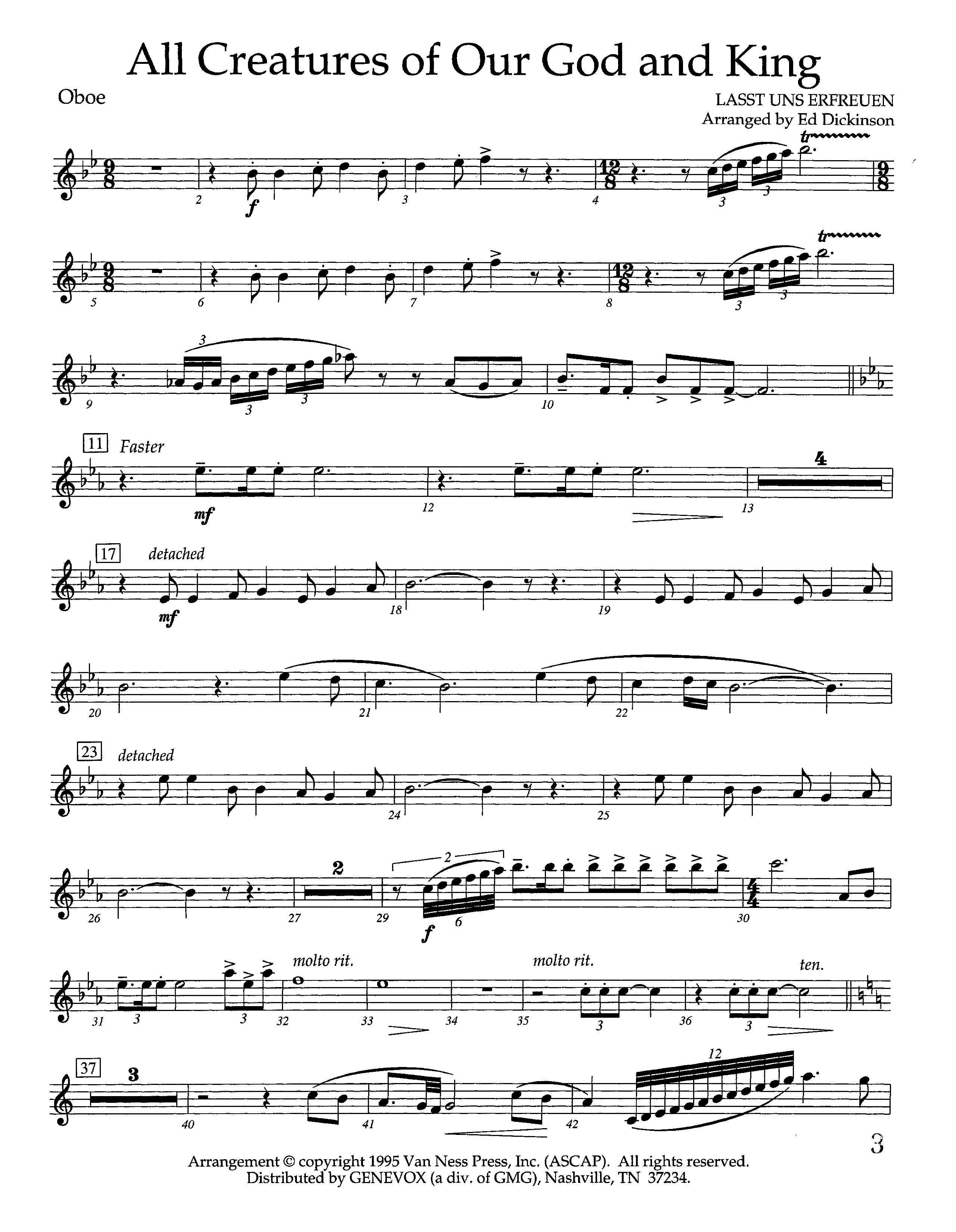 All Creatures Of Our God And King (Instrumental) Oboe (Lifeway Worship / Arr. Ed Dickinson)