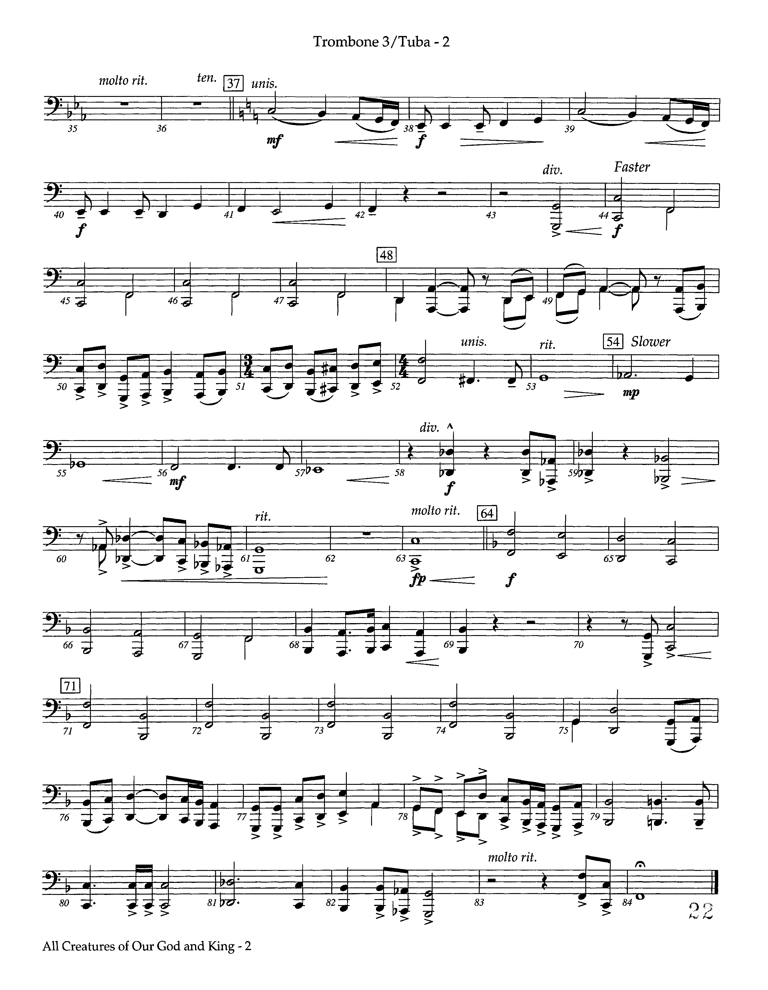 All Creatures Of Our God And King (Instrumental) Trombone 3/Tuba (Lifeway Worship / Arr. Ed Dickinson)