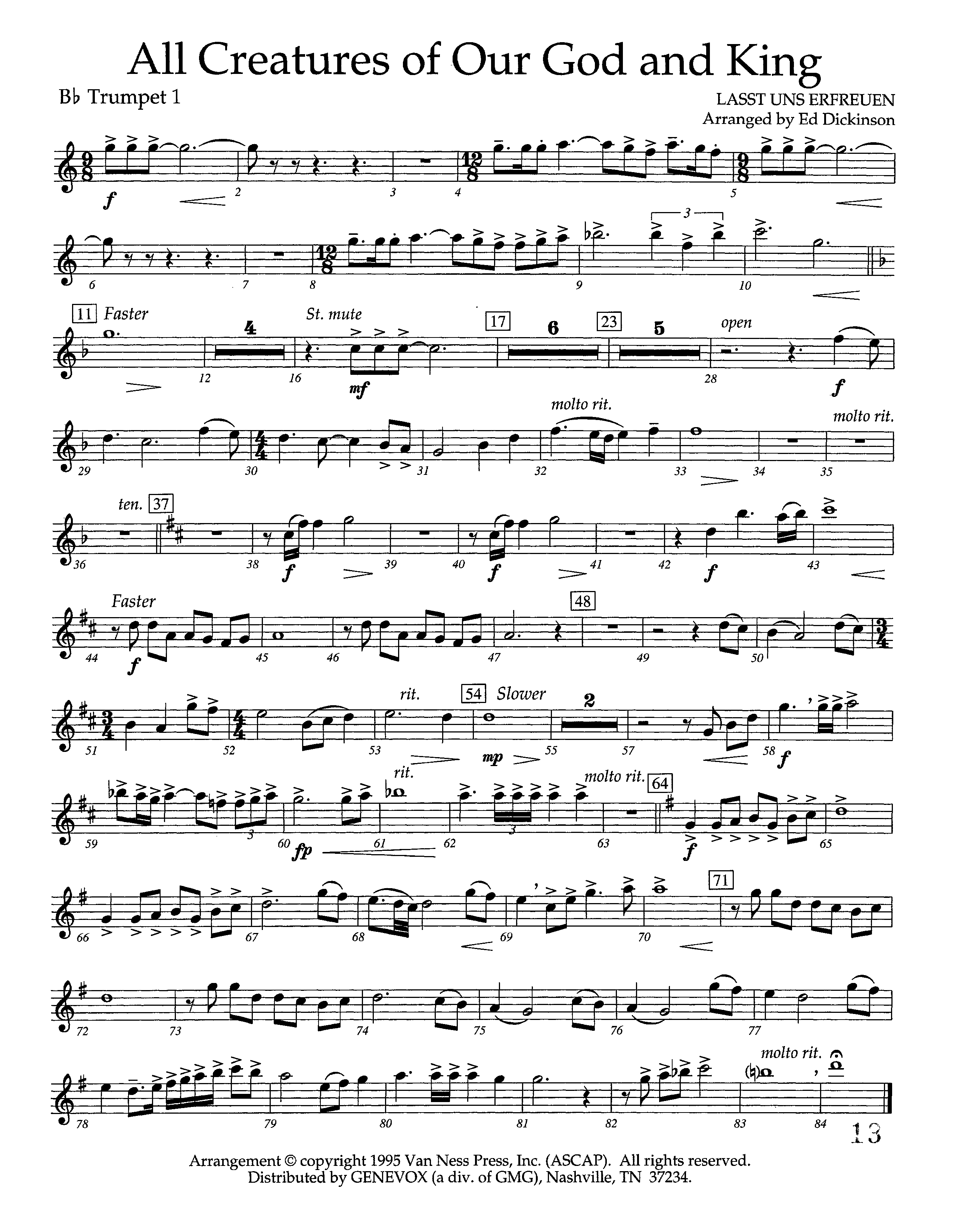 All Creatures Of Our God And King (Instrumental) Trumpet 1 (Lifeway Worship / Arr. Ed Dickinson)