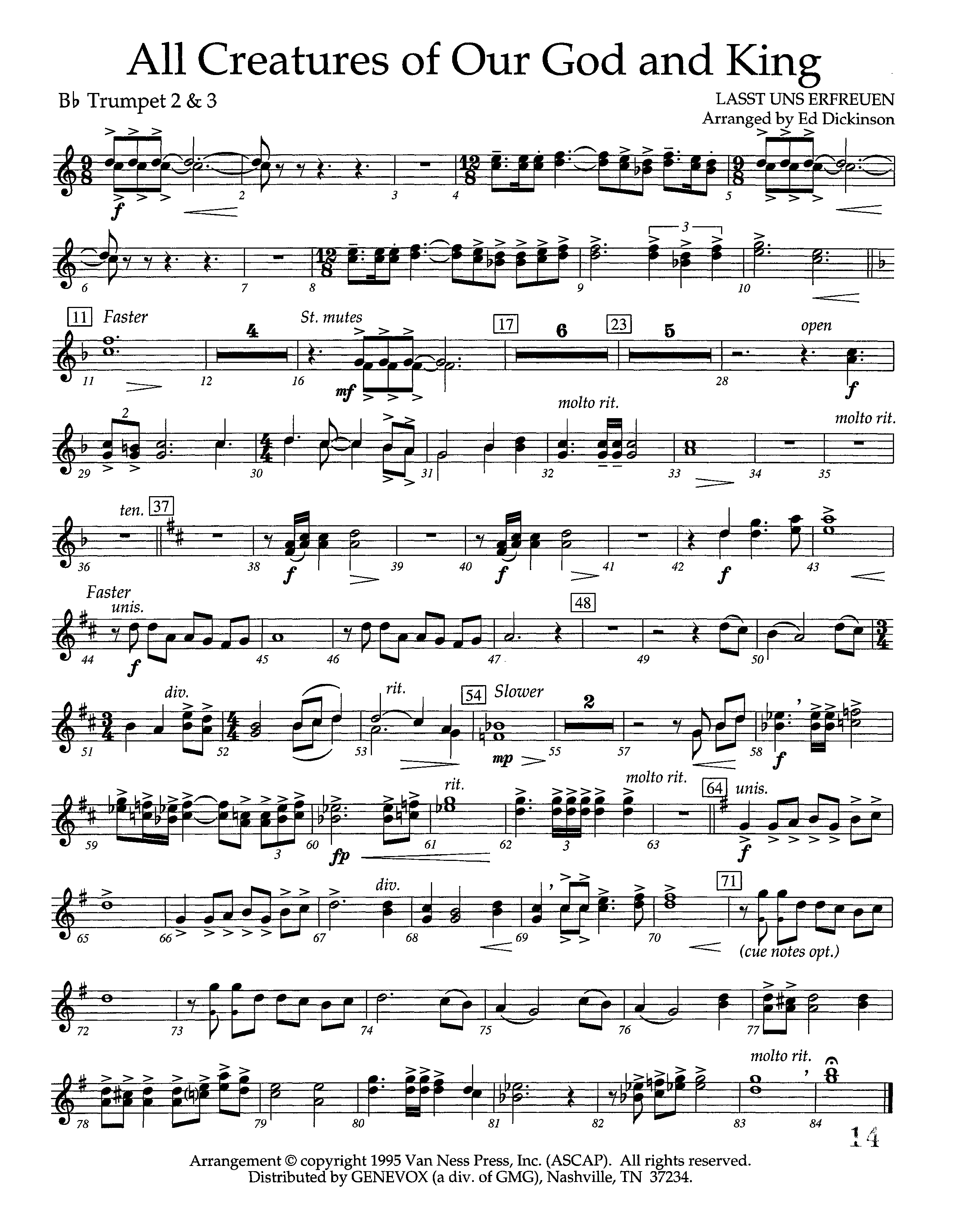 All Creatures Of Our God And King (Instrumental) Trumpet 2/3 (Lifeway Worship / Arr. Ed Dickinson)