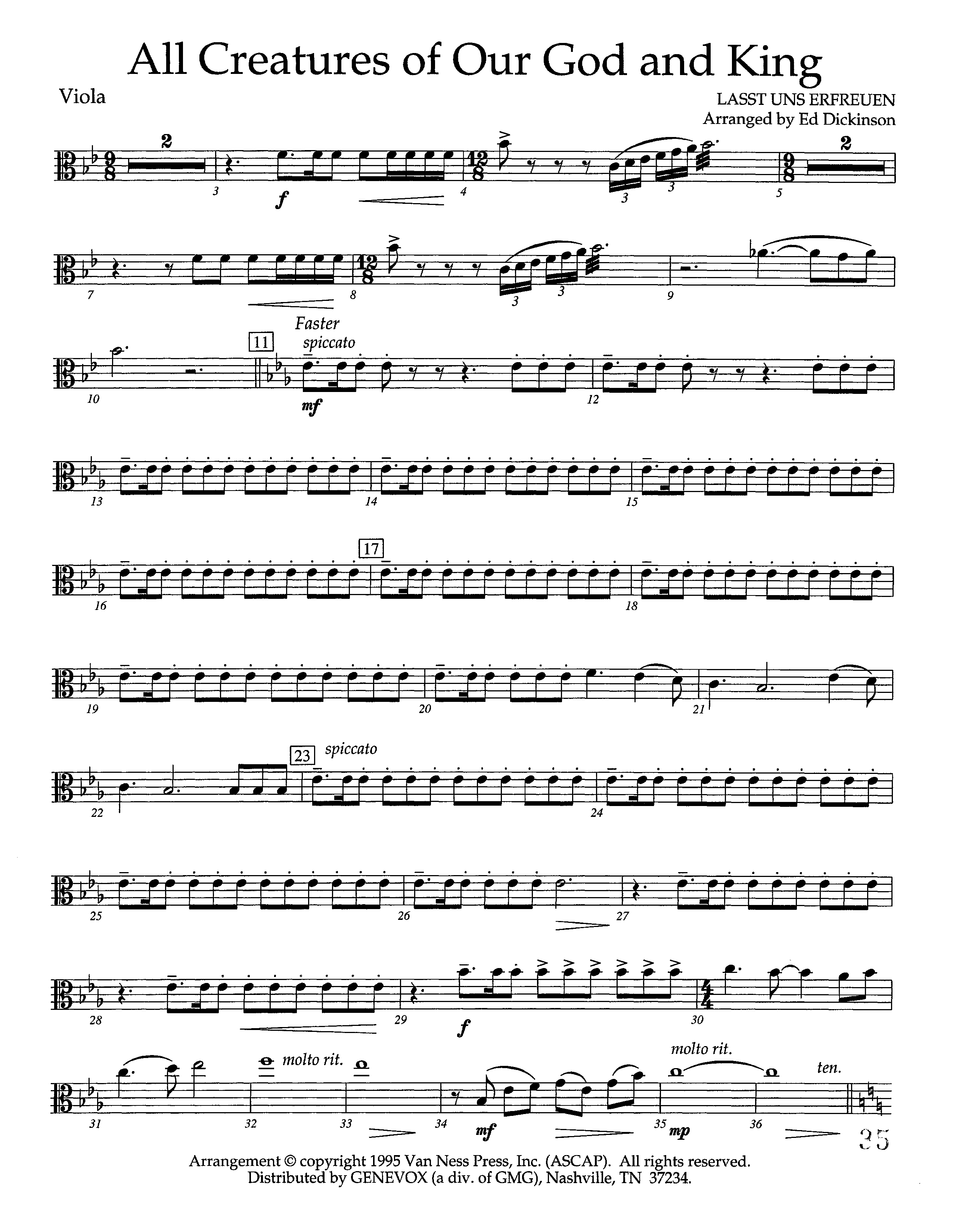 All Creatures Of Our God And King (Instrumental) Viola (Lifeway Worship / Arr. Ed Dickinson)