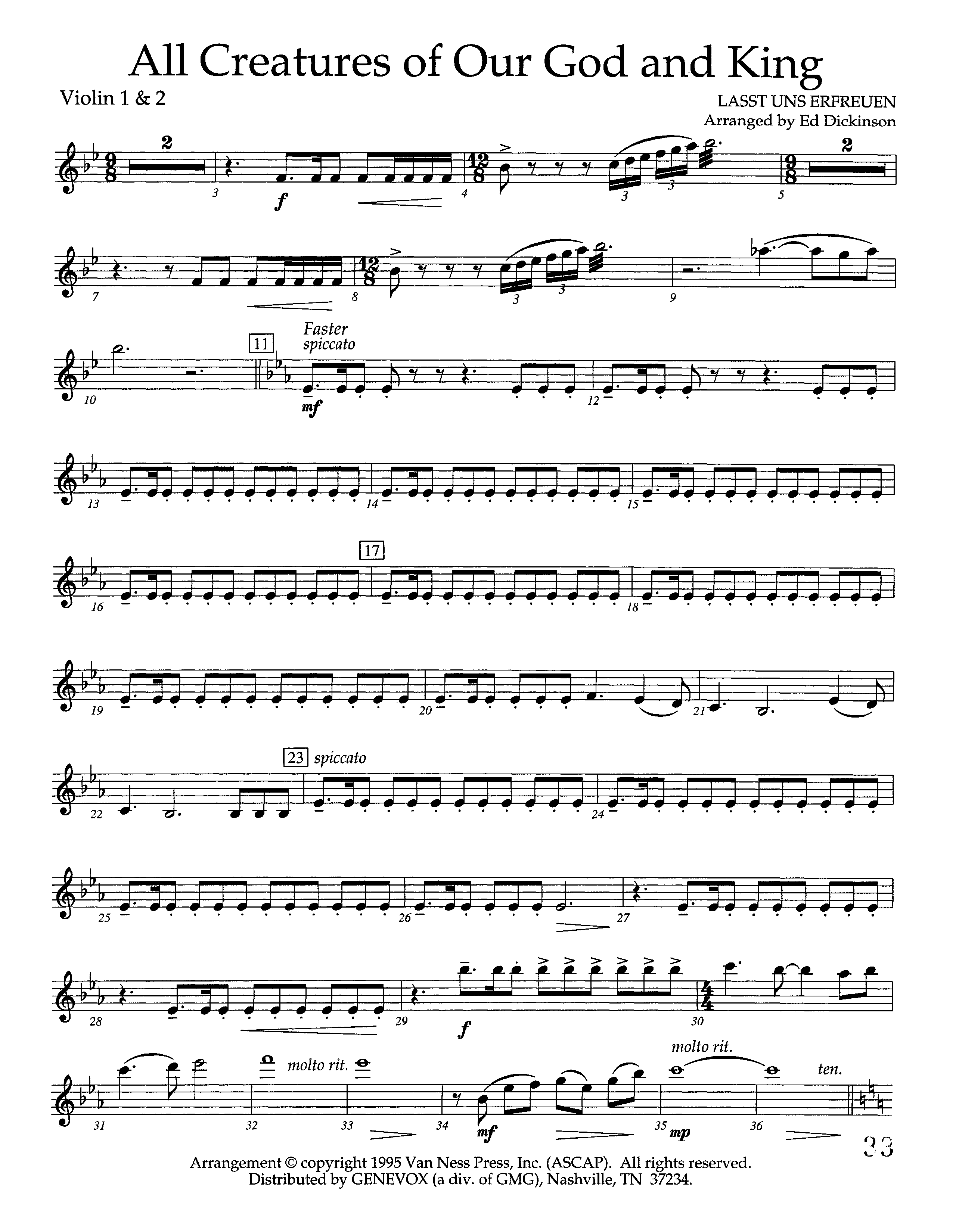 All Creatures Of Our God And King (Instrumental) Violin 1/2 (Lifeway Worship / Arr. Ed Dickinson)