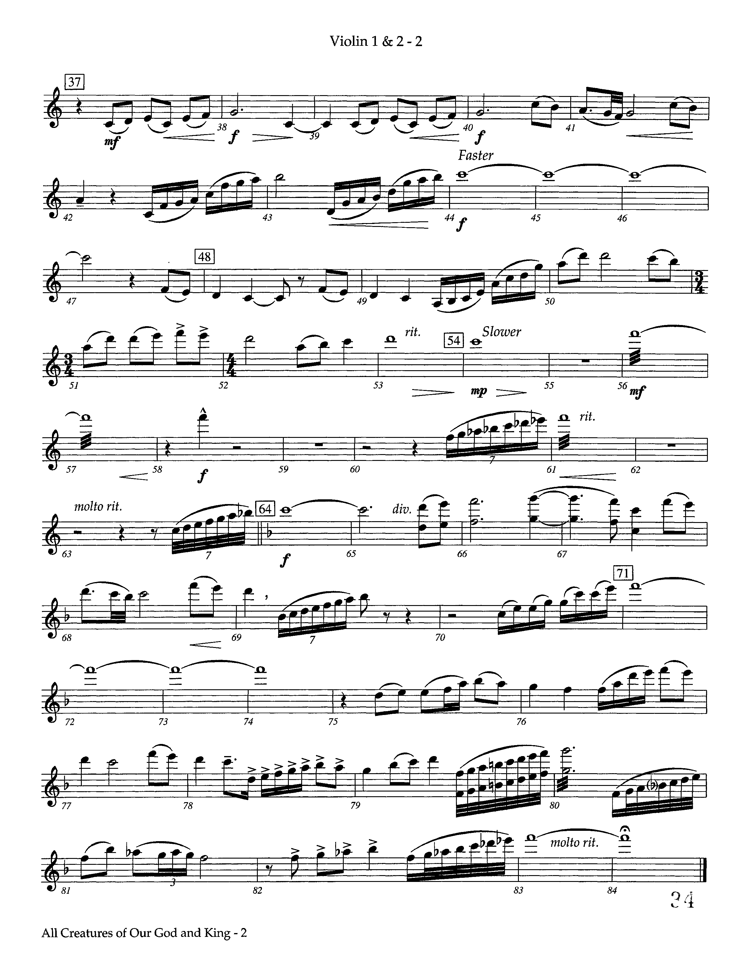 All Creatures Of Our God And King (Instrumental) Violin 1/2 (Lifeway Worship / Arr. Ed Dickinson)