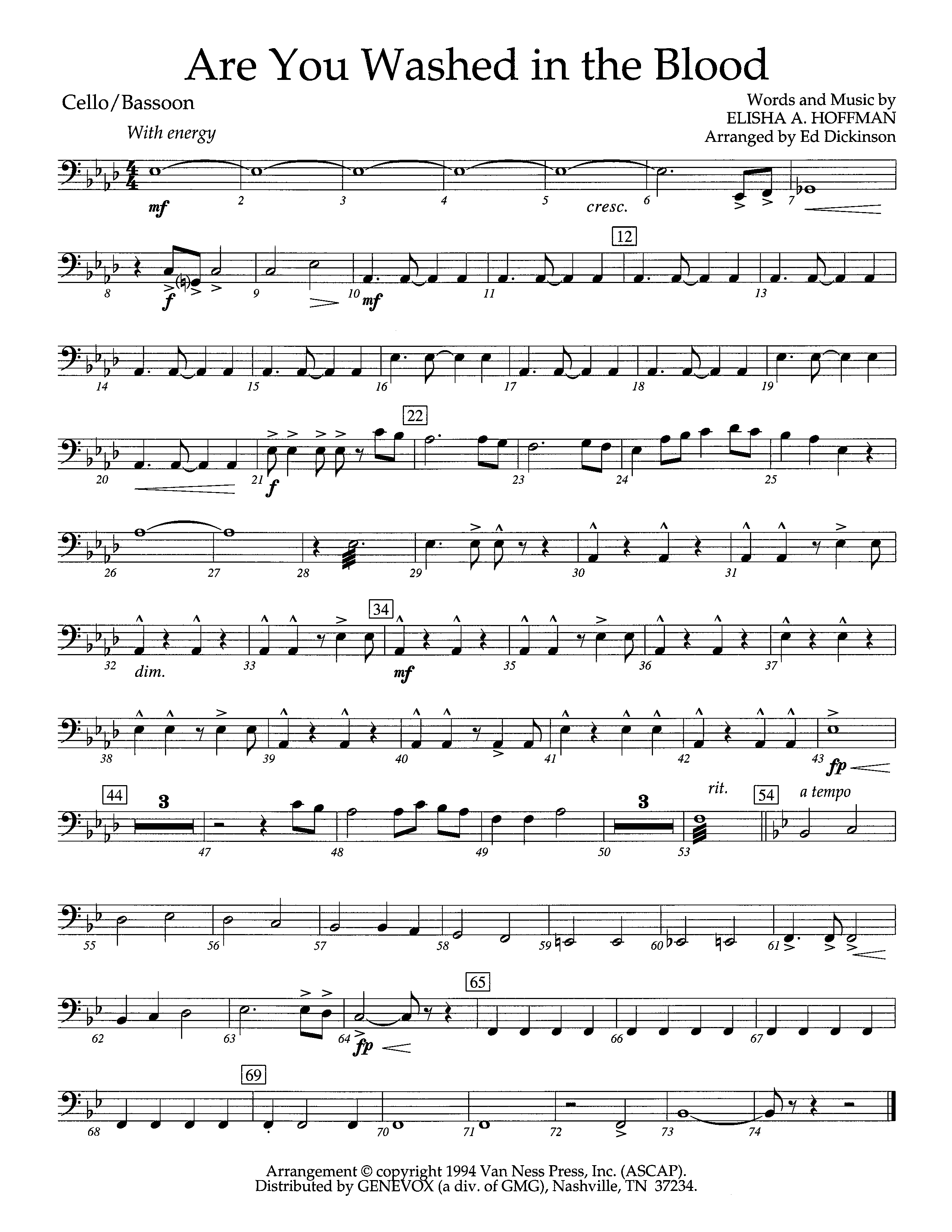 Are You Washed In The Blood (Instrumental) Cello (Lifeway Worship / Arr. Ed Dickinson)