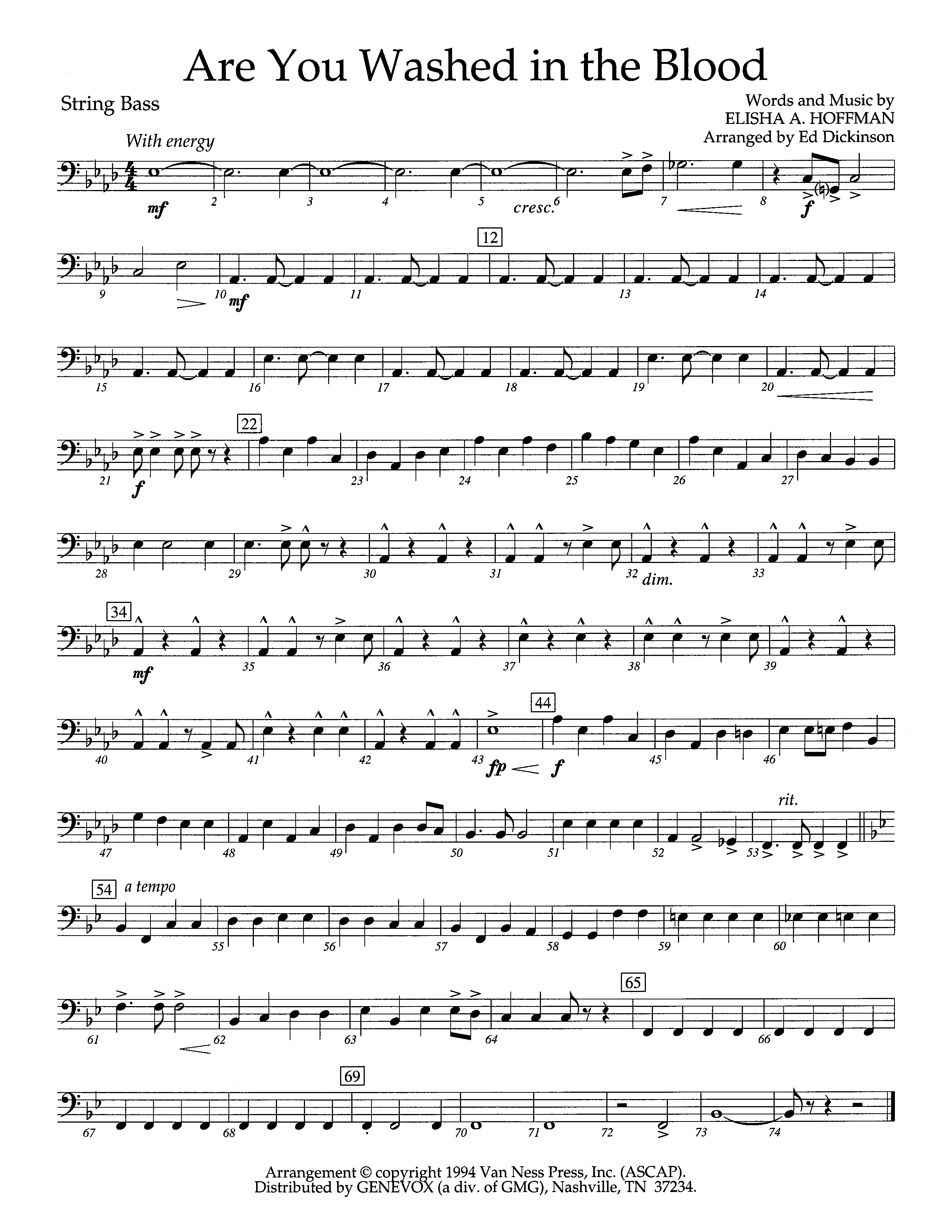 Are You Washed In The Blood (Instrumental) Double Bass (Lifeway Worship / Arr. Ed Dickinson)
