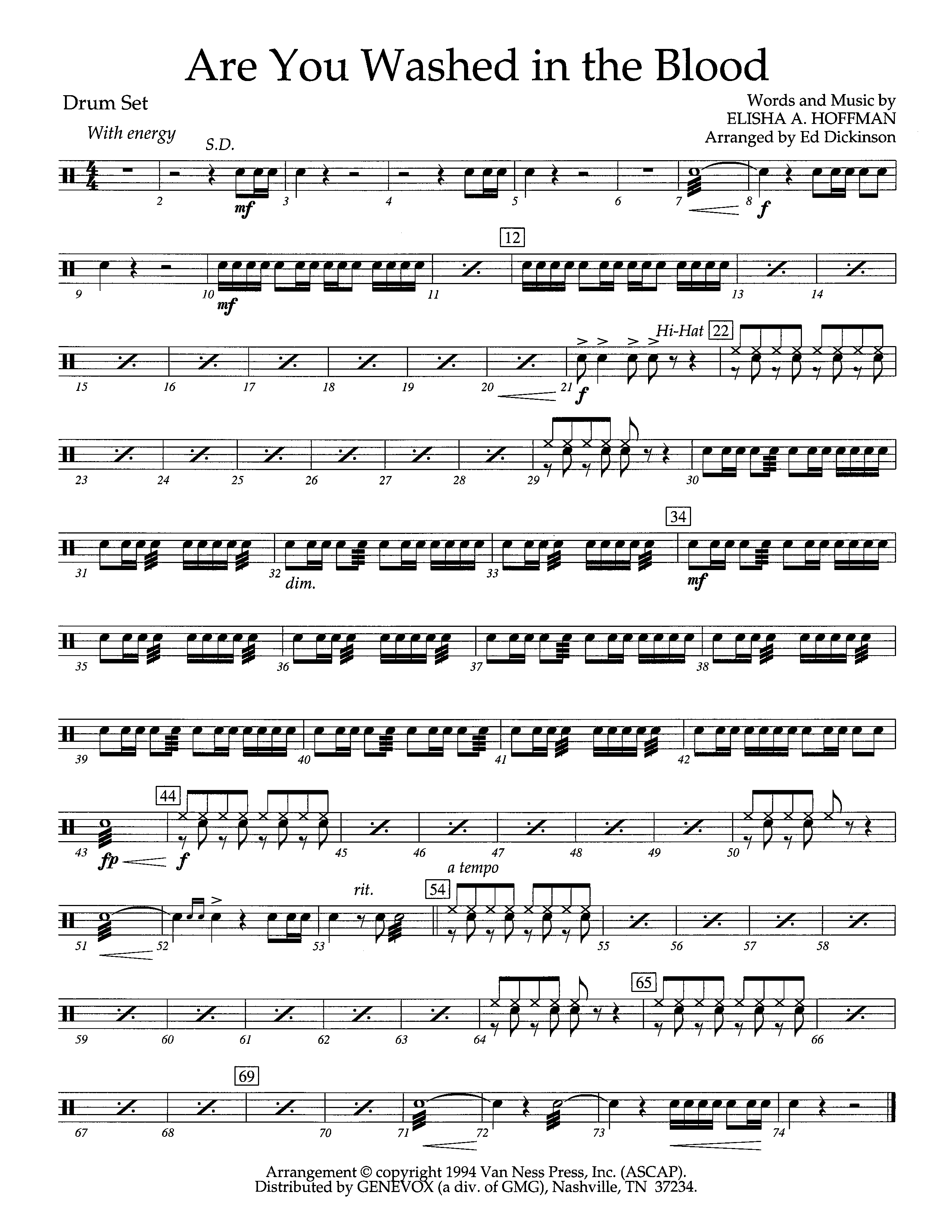 Are You Washed In The Blood (Instrumental) Drum Set (Lifeway Worship / Arr. Ed Dickinson)