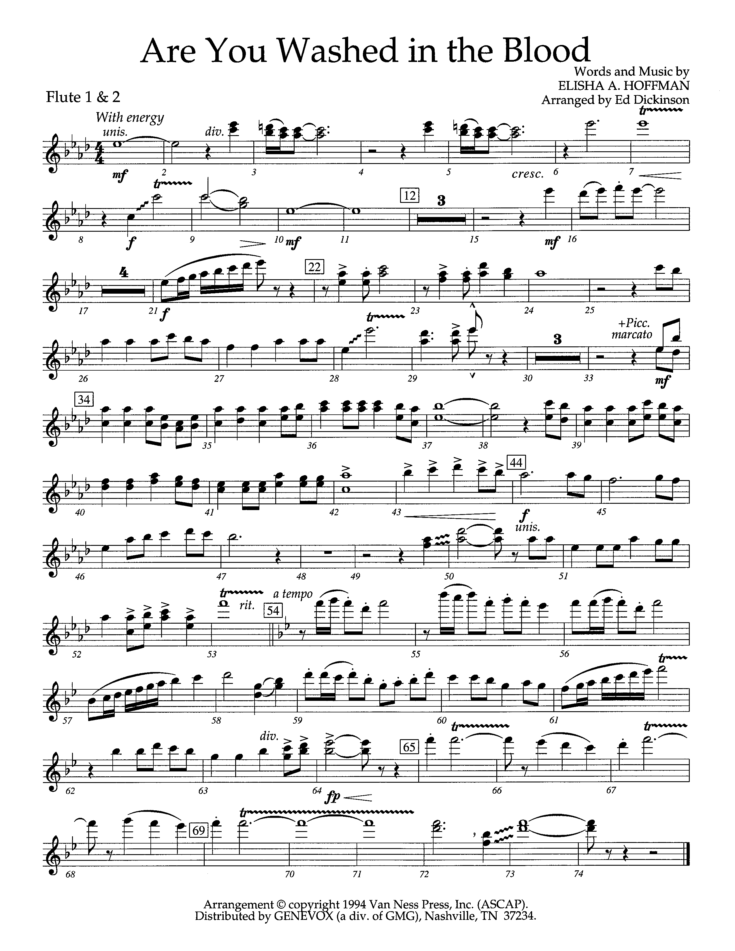 Are You Washed In The Blood (Instrumental) Flute 1/2 (Lifeway Worship / Arr. Ed Dickinson)