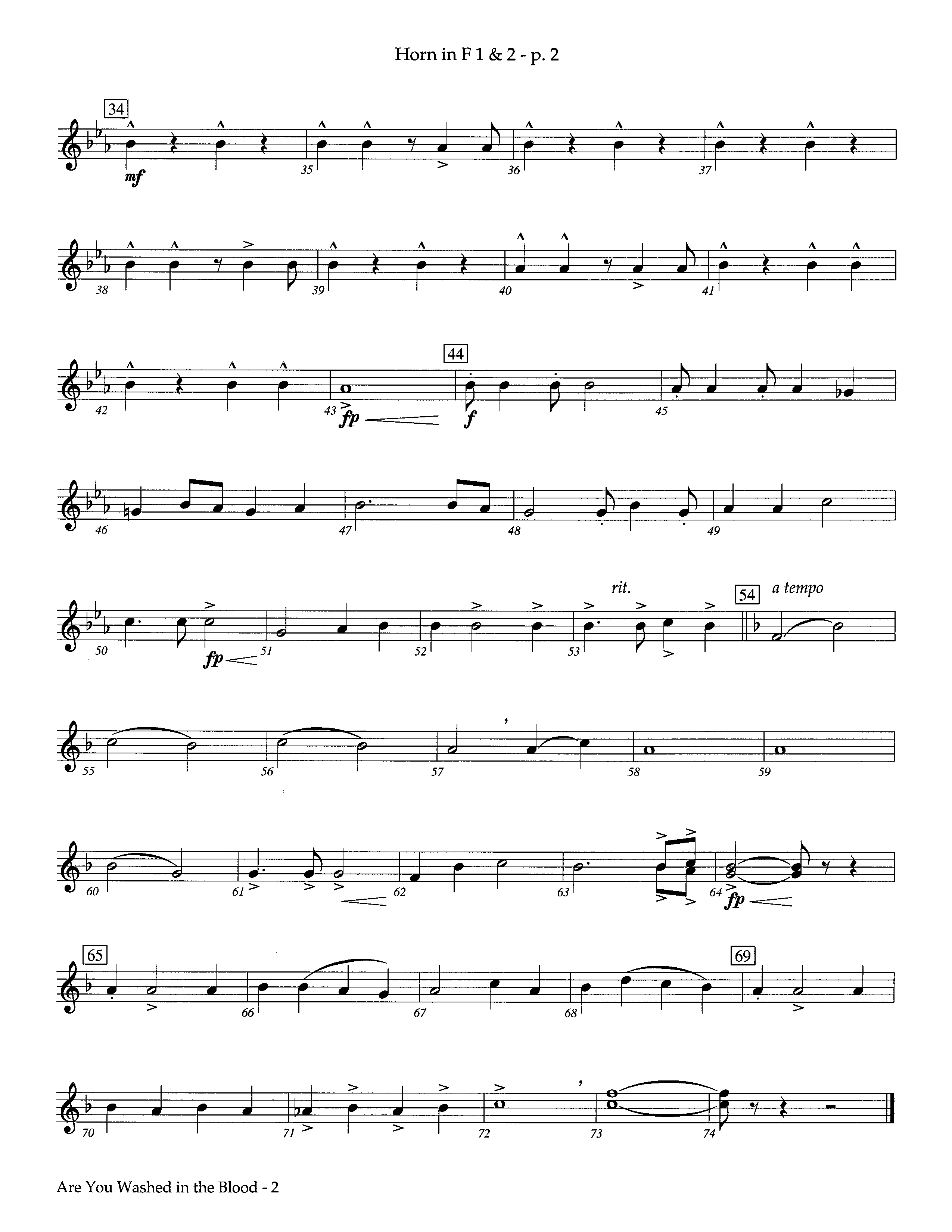 Are You Washed In The Blood (Instrumental) French Horn 1/2 (Lifeway Worship / Arr. Ed Dickinson)