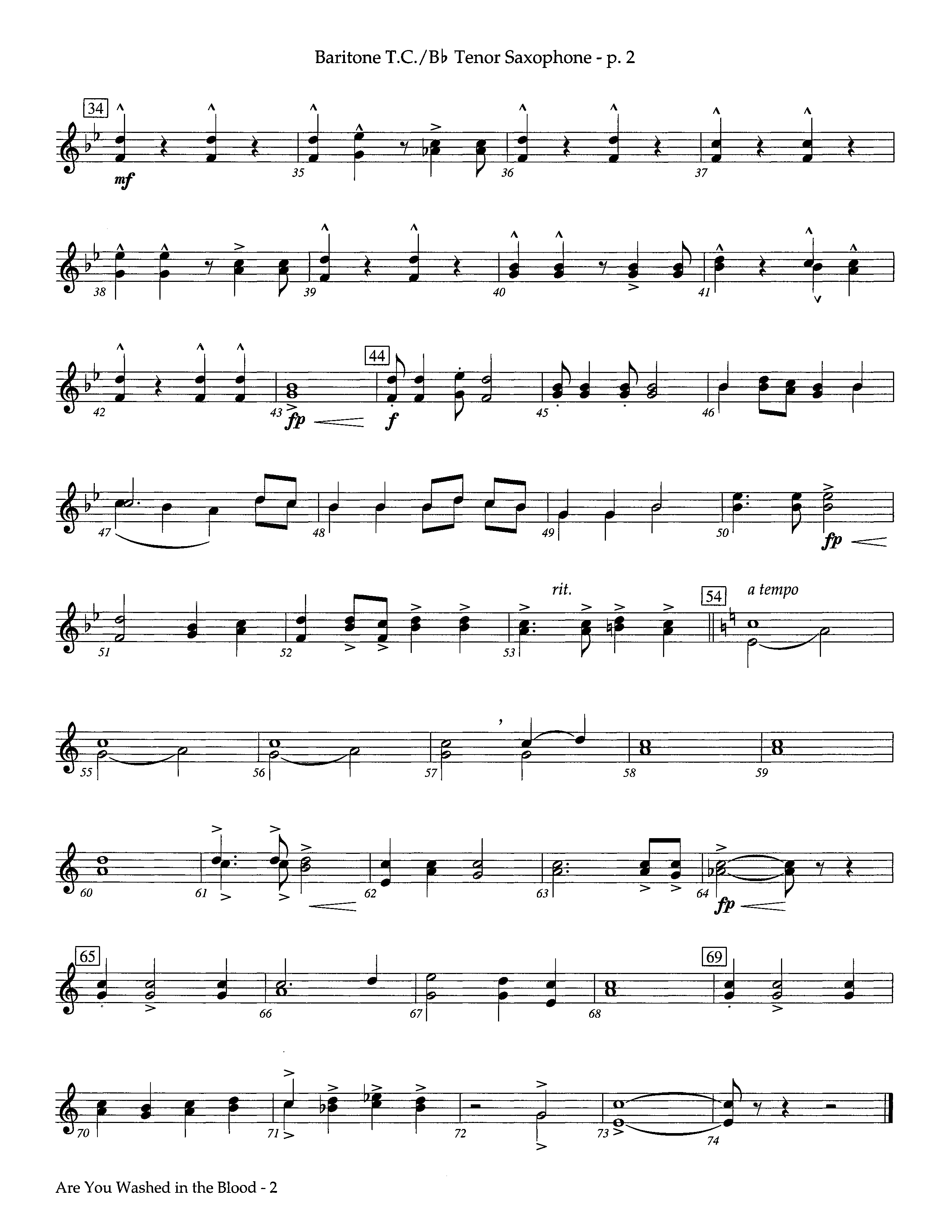 Are You Washed In The Blood (Instrumental) Tenor Sax/Baritone T.C. (Lifeway Worship / Arr. Ed Dickinson)