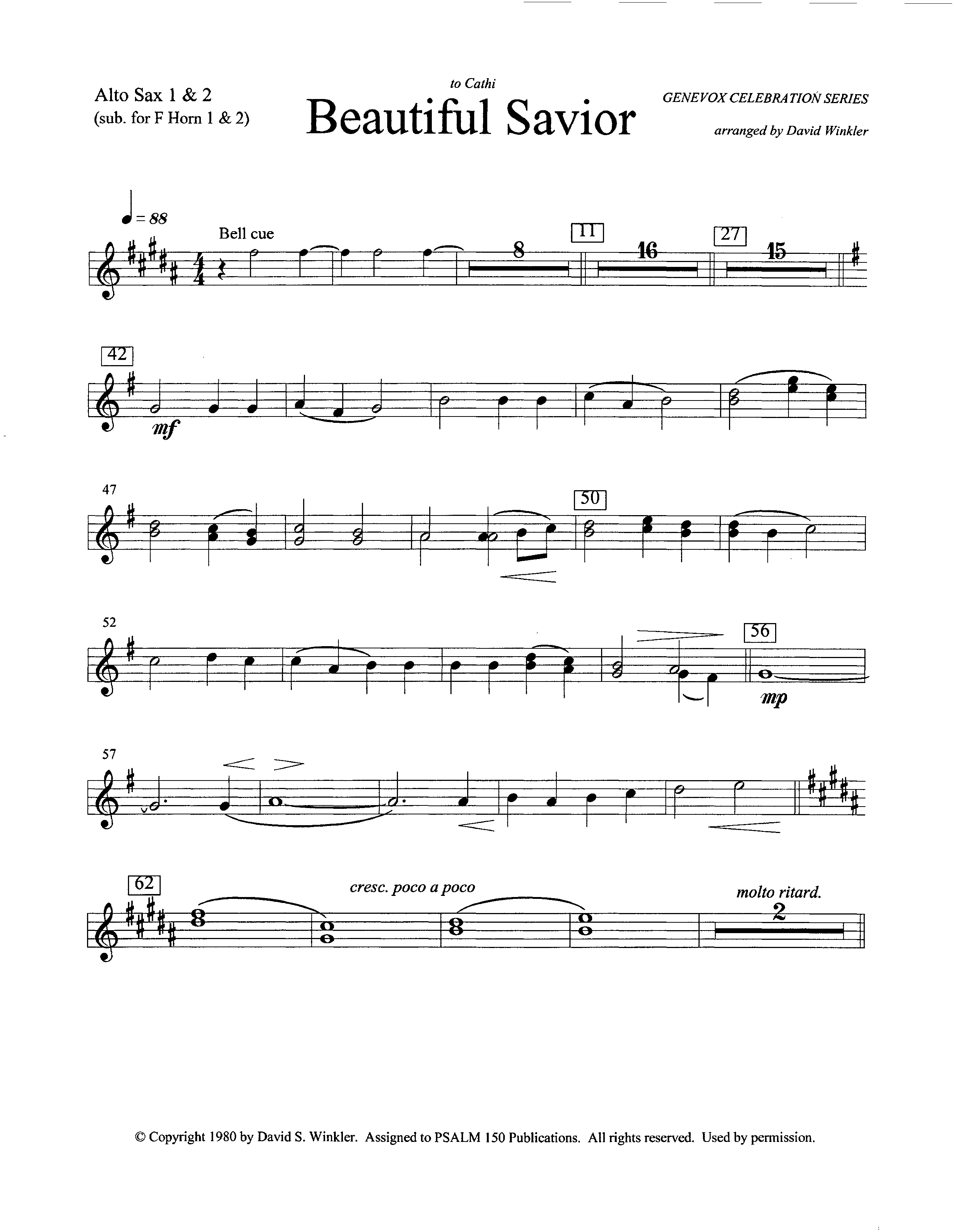Beautiful Savior (Instrumental) Alto Sax 1/2 (Lifeway Worship / Arr. David Winkler)