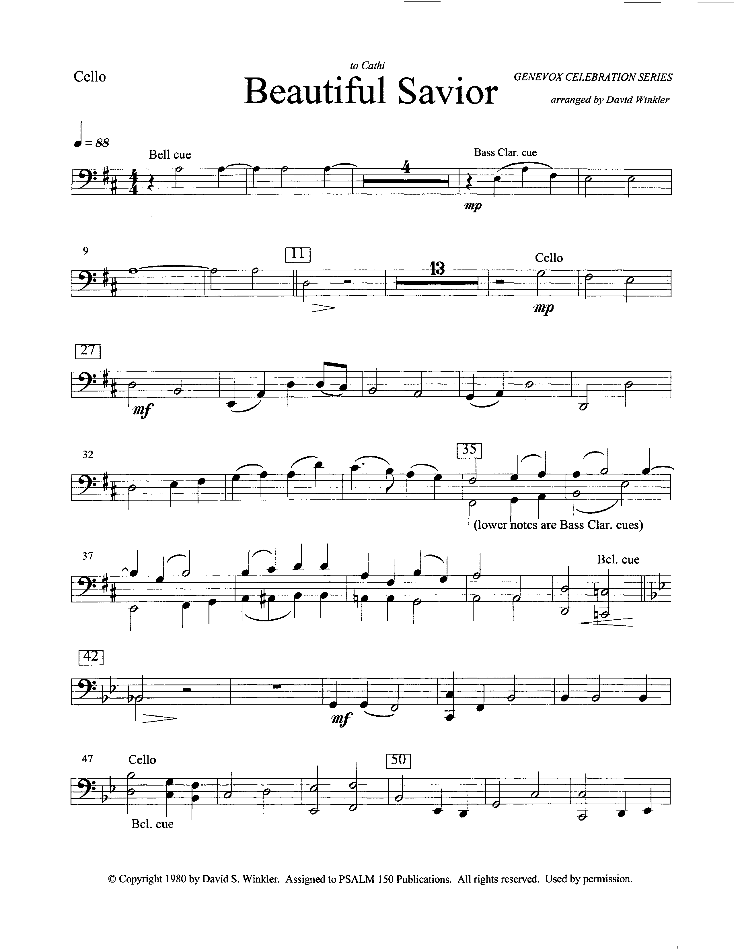 Beautiful Savior (Instrumental) Cello (Lifeway Worship / Arr. David Winkler)