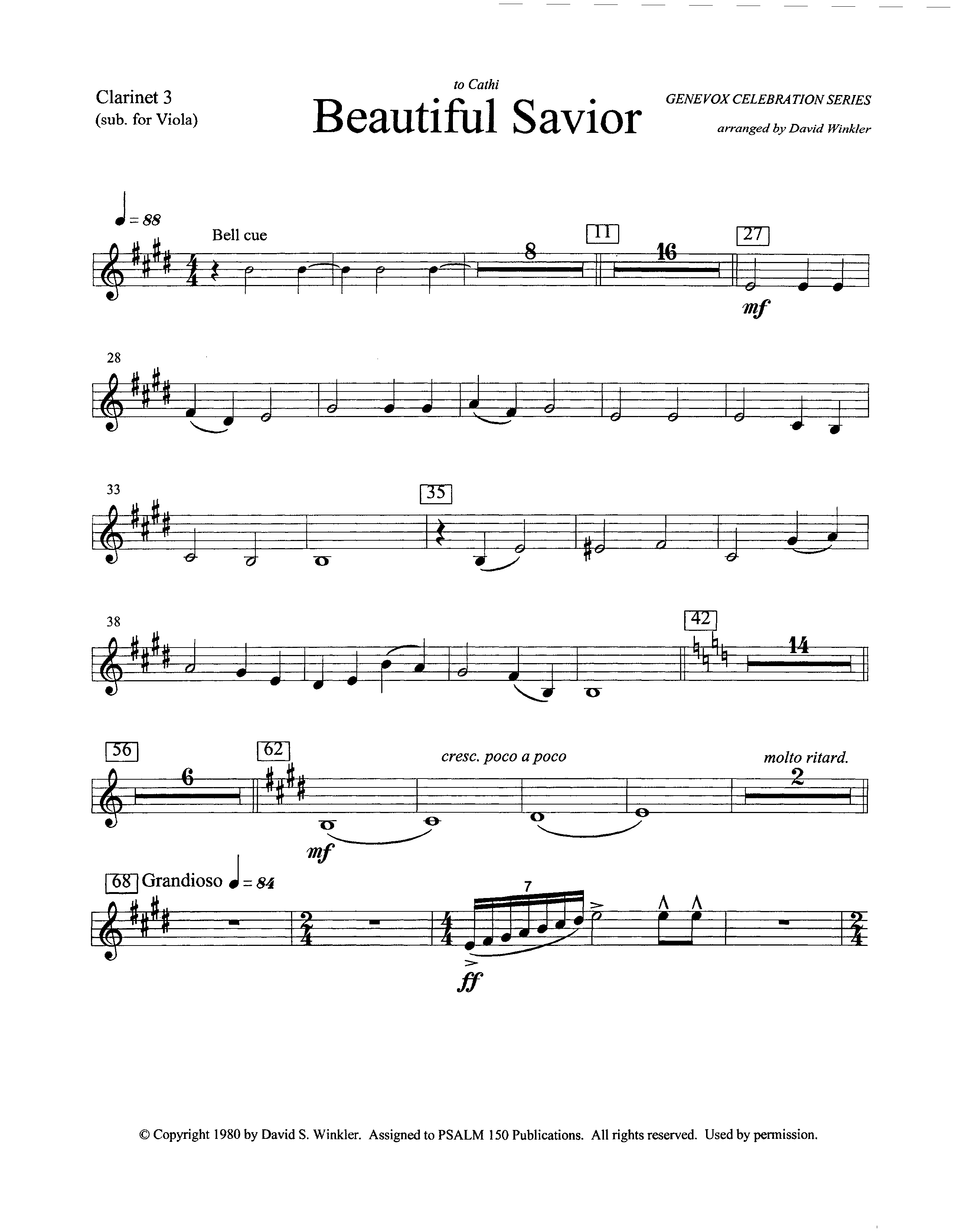 Beautiful Savior (Instrumental) Clarinet 3 (Lifeway Worship / Arr. David Winkler)