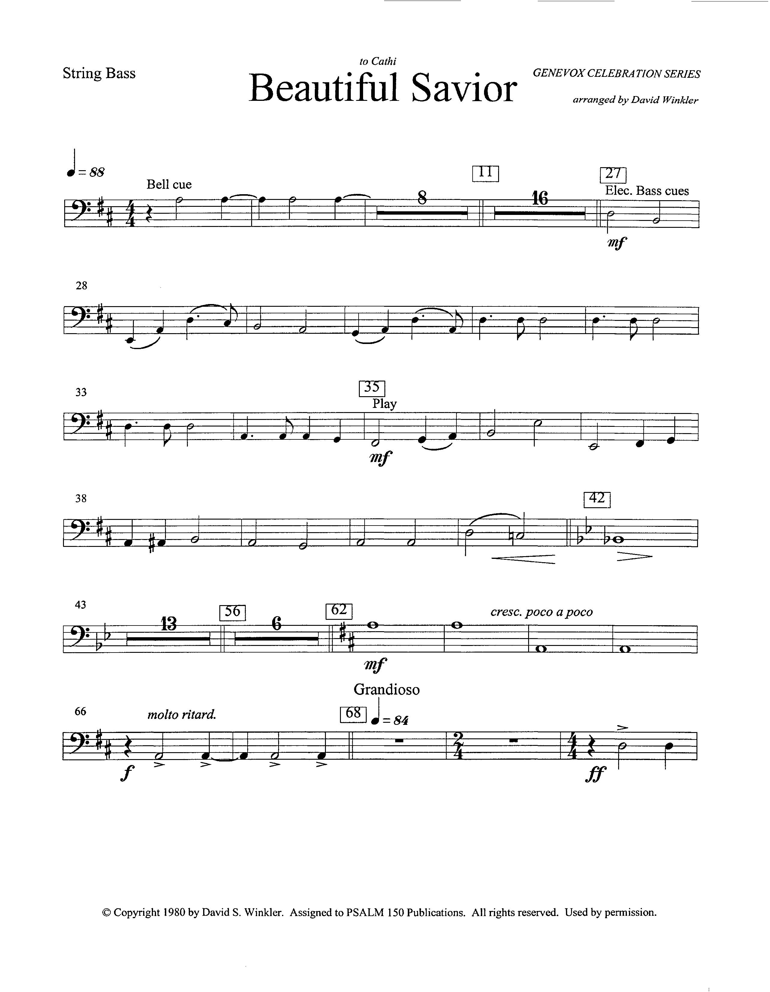 Beautiful Savior (Instrumental) Double Bass (Lifeway Worship / Arr. David Winkler)