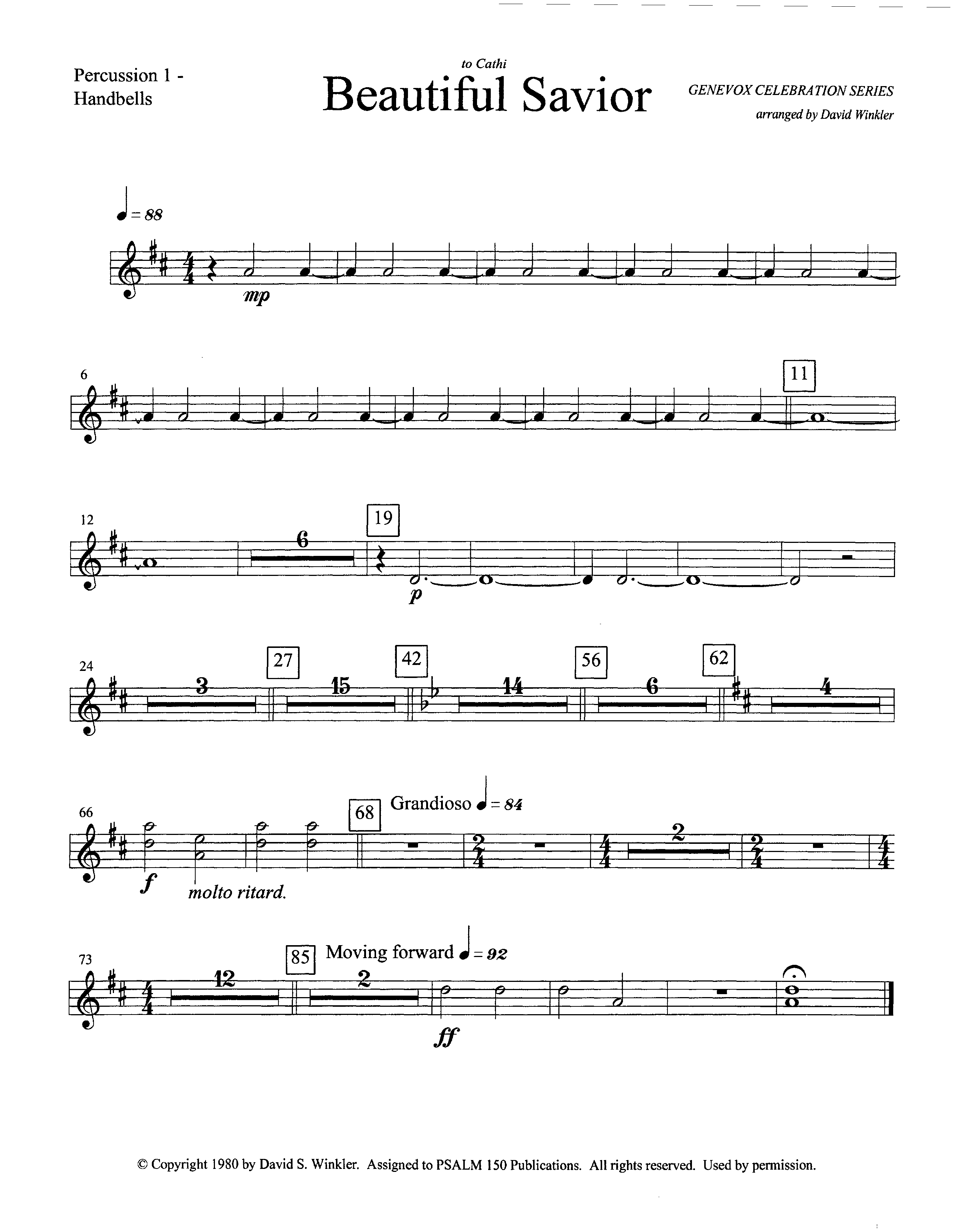 Beautiful Savior (Instrumental) Handbells (Lifeway Worship / Arr. David Winkler)