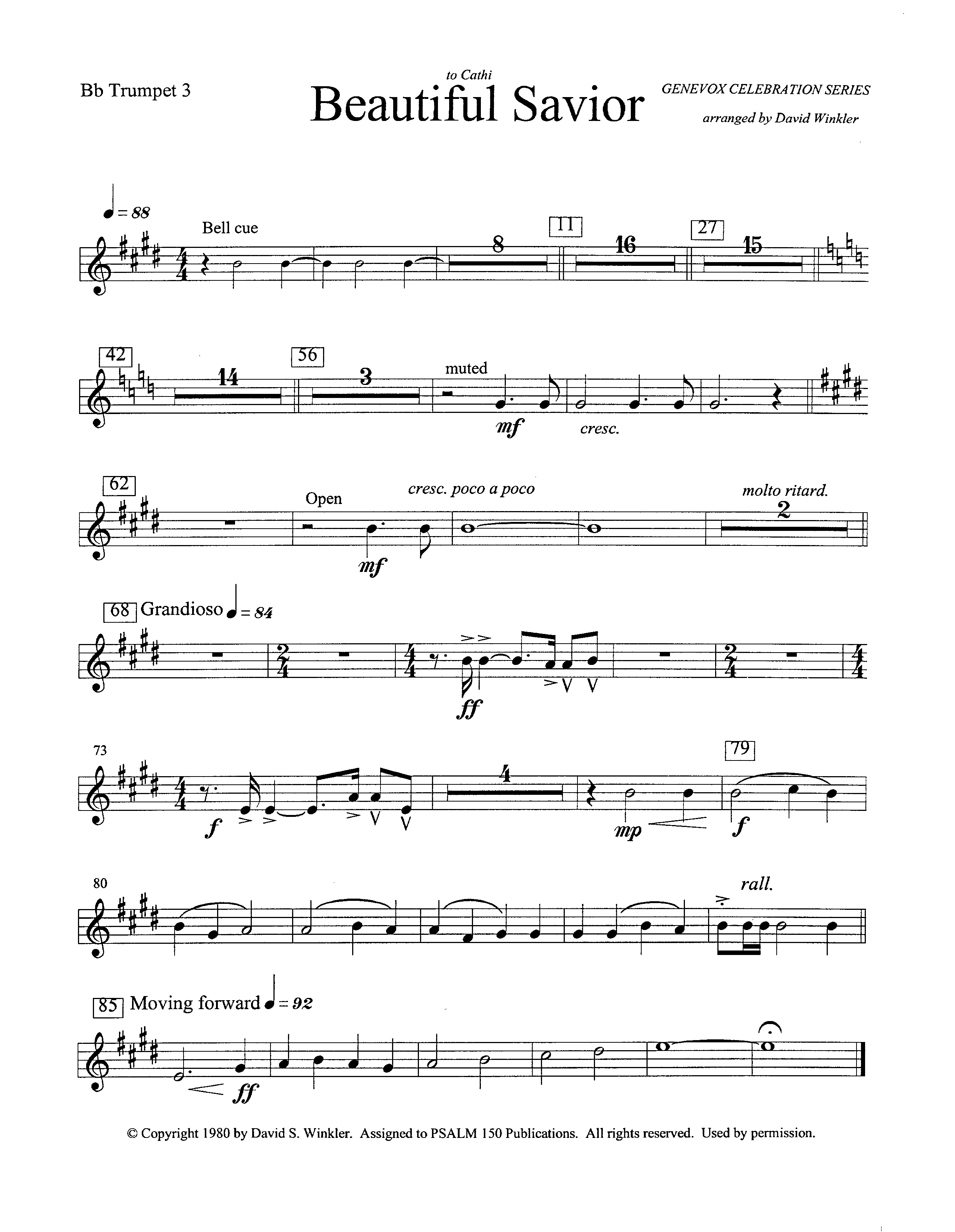 Beautiful Savior (Instrumental) Trumpet 3 (Lifeway Worship / Arr. David Winkler)